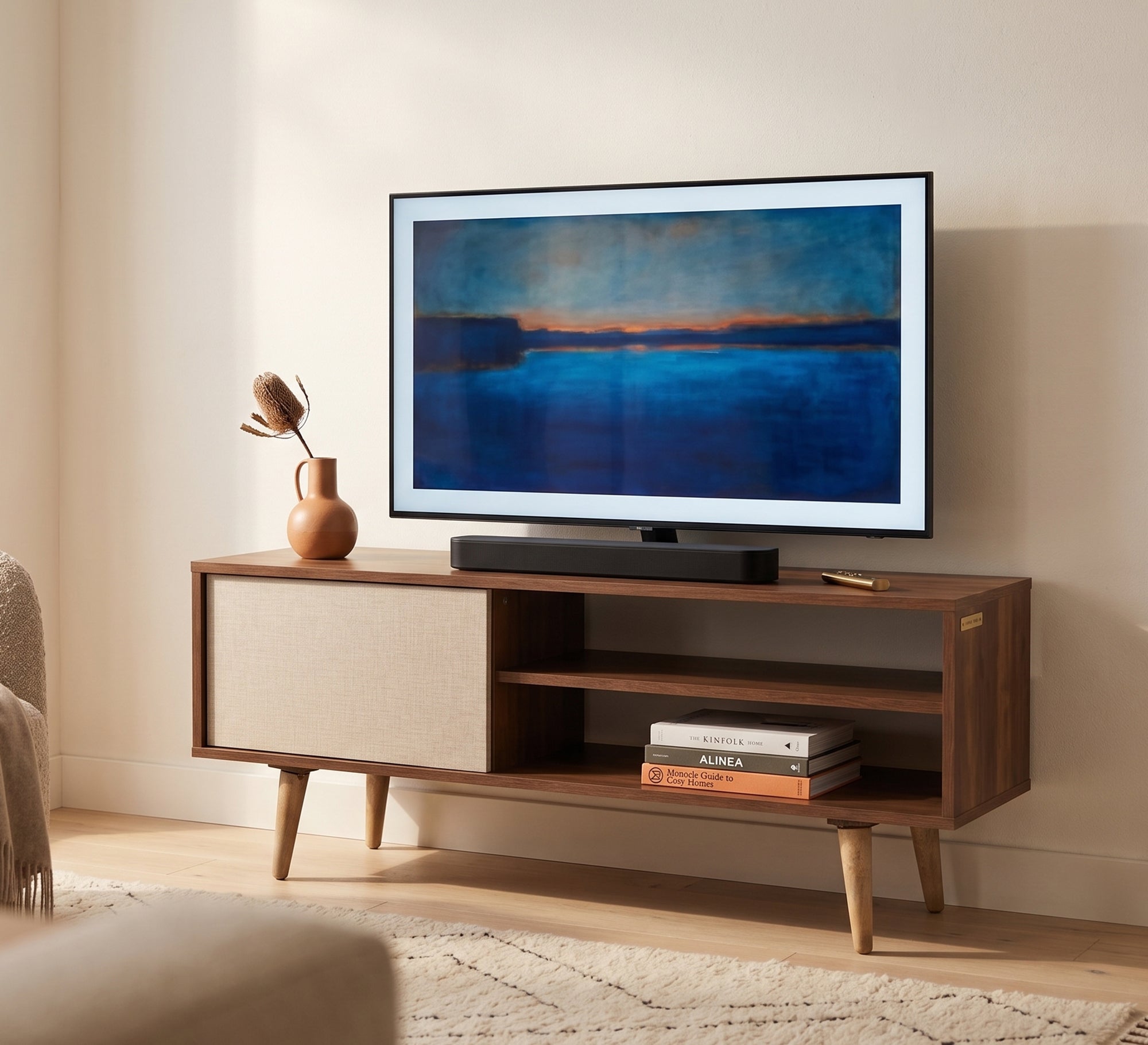 White and brown wooden TV table - Vitrine Furniture - TV Table & Cabinet