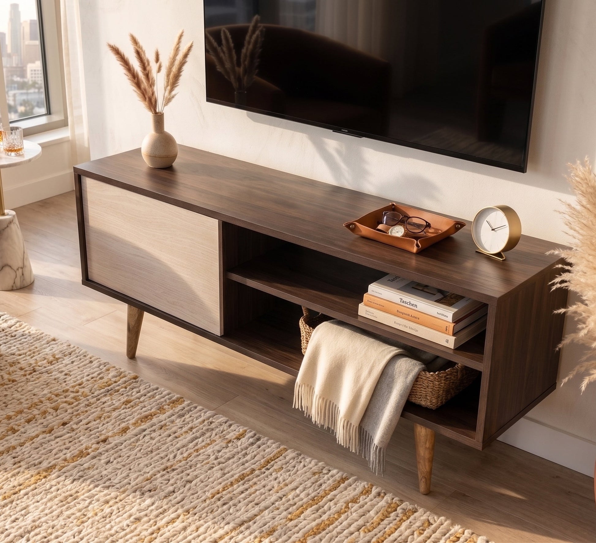 White and brown wooden TV table - Vitrine Furniture - TV Table & Cabinet