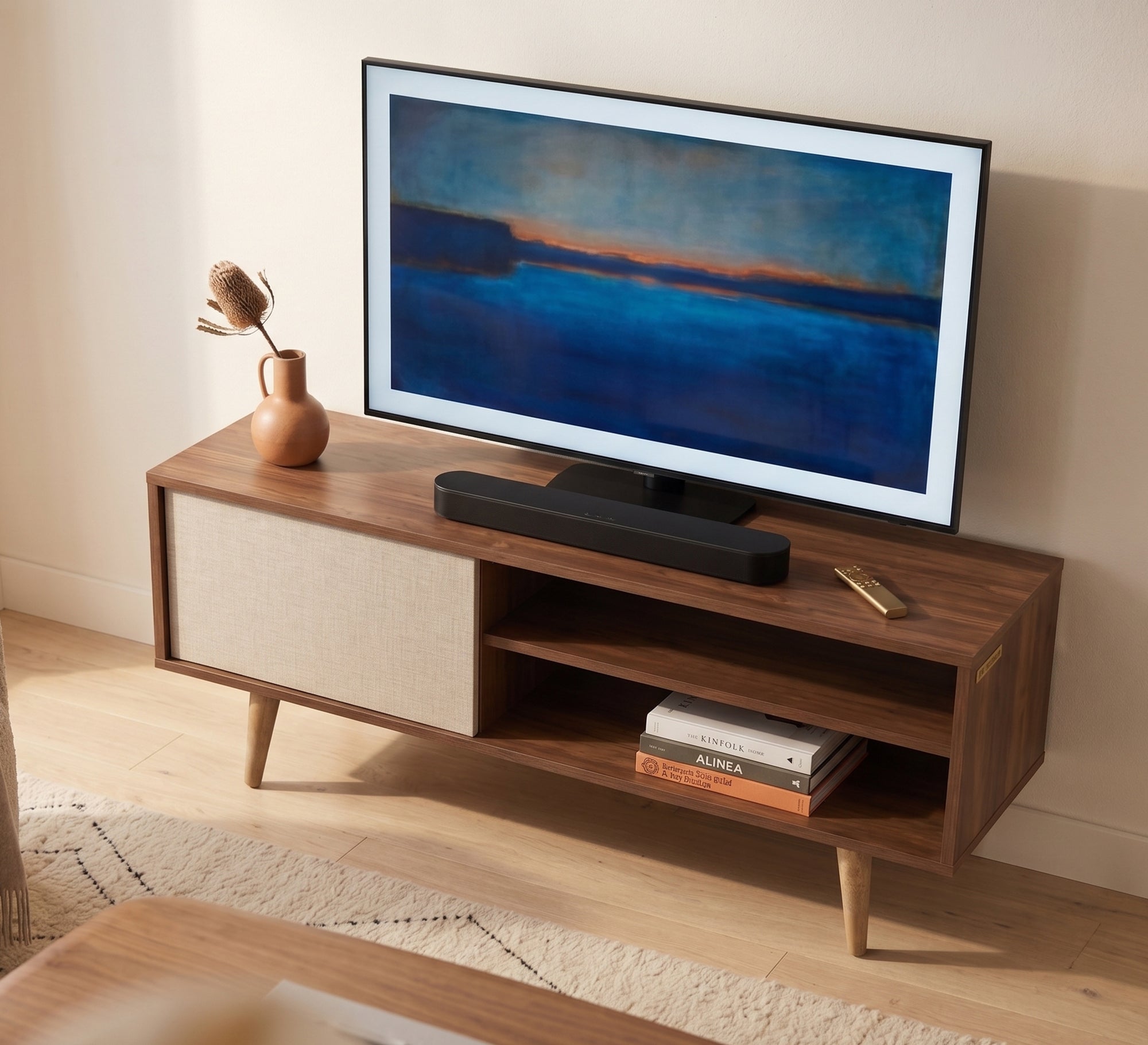 White and brown wooden TV table - Vitrine Furniture - TV Table & Cabinet