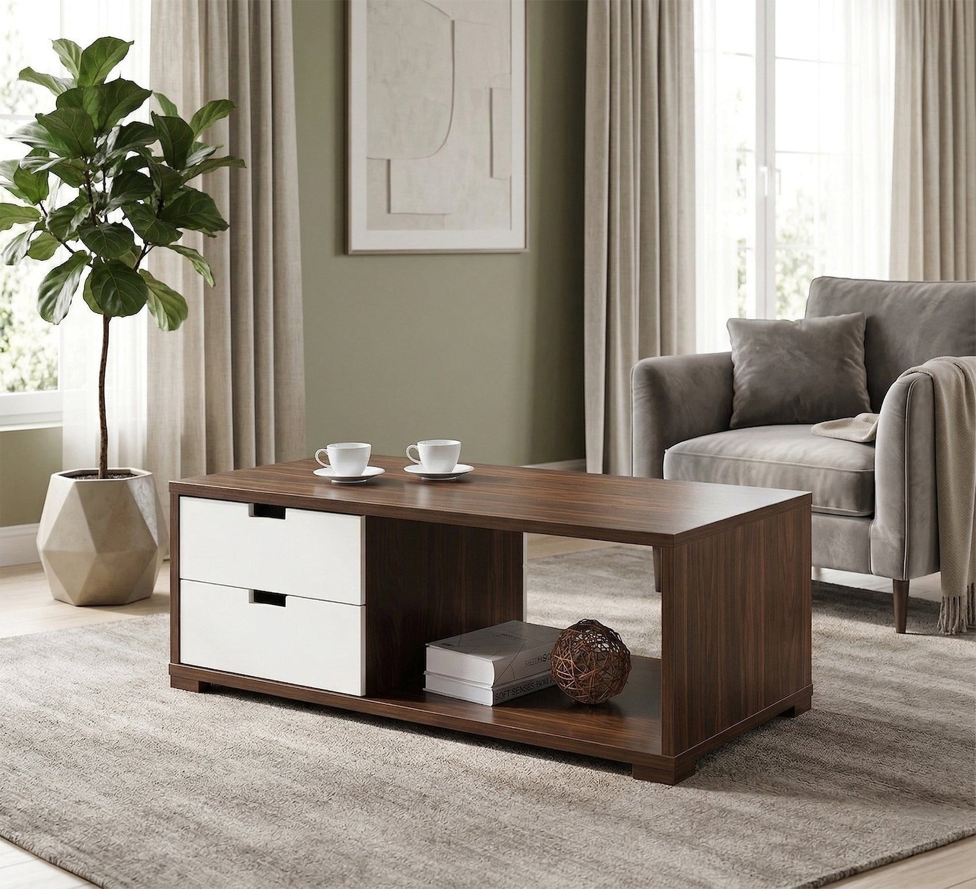 White and chocolate brown center table - Vitrine Furniture - Coffee Tables
