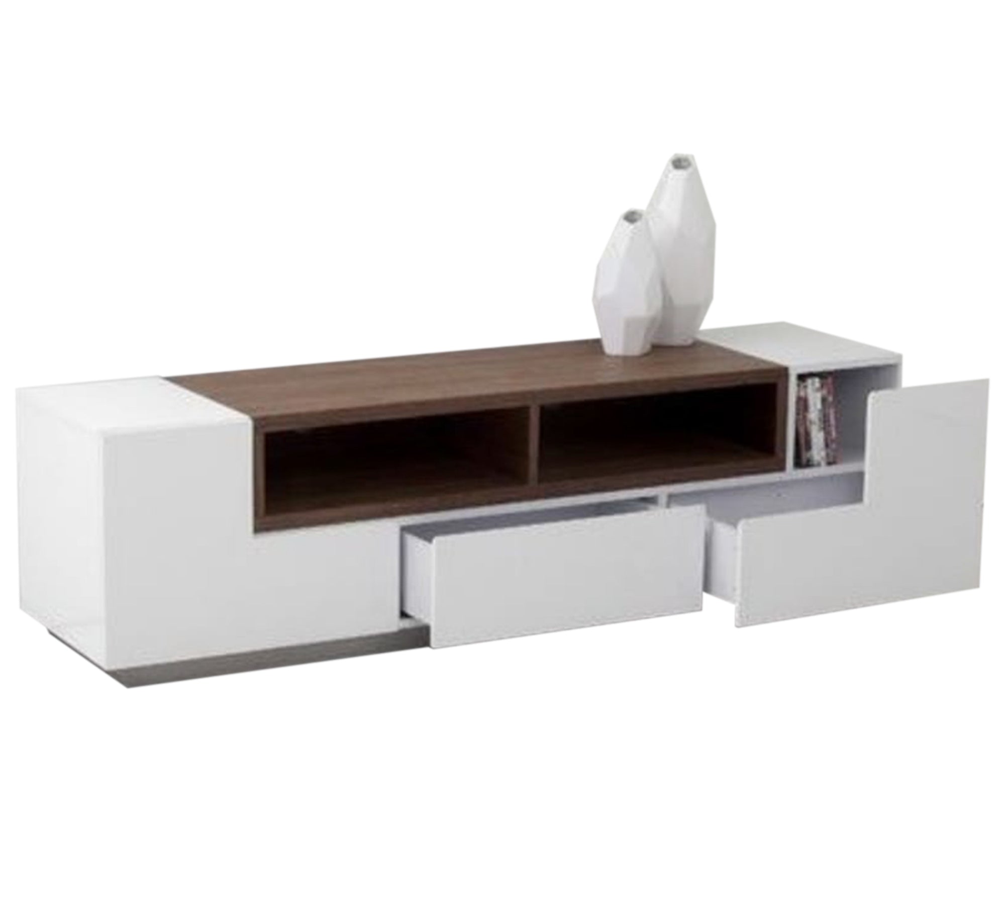 White and dark brown TV table - Vitrine Furniture - Furniture