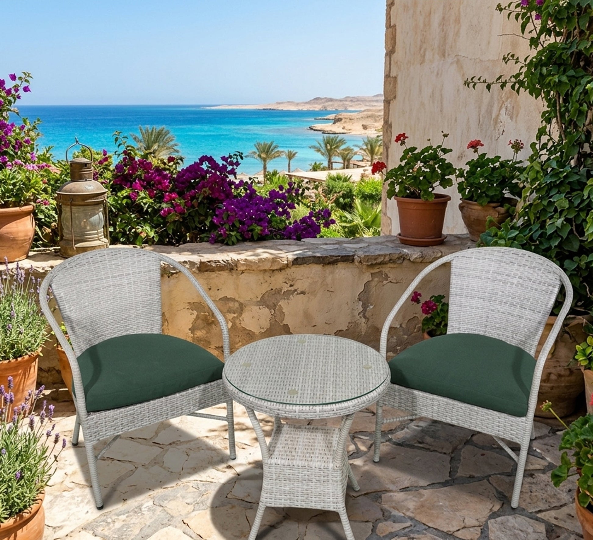 White and green outdoor seating set - Vitrine Furniture - Outdoor Lounge Sets
