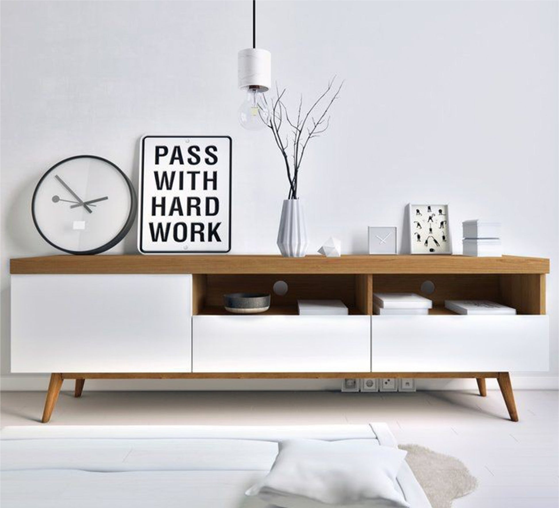 White and light brown TV table - Vitrine Furniture - Furniture