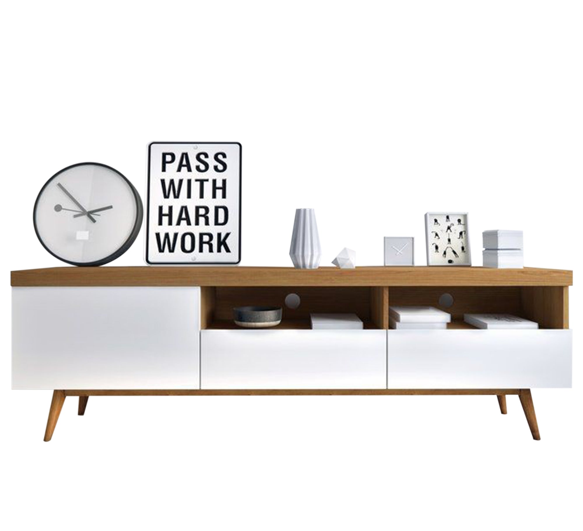 White and light brown TV table - Vitrine Furniture - Furniture