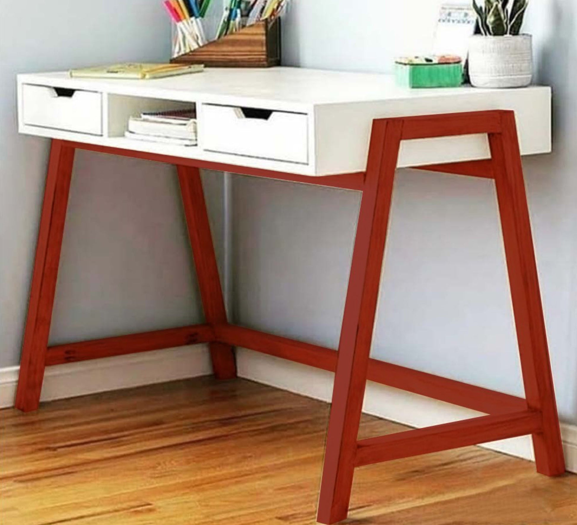 White and orange study desk - Vitrine Furniture - Furniture