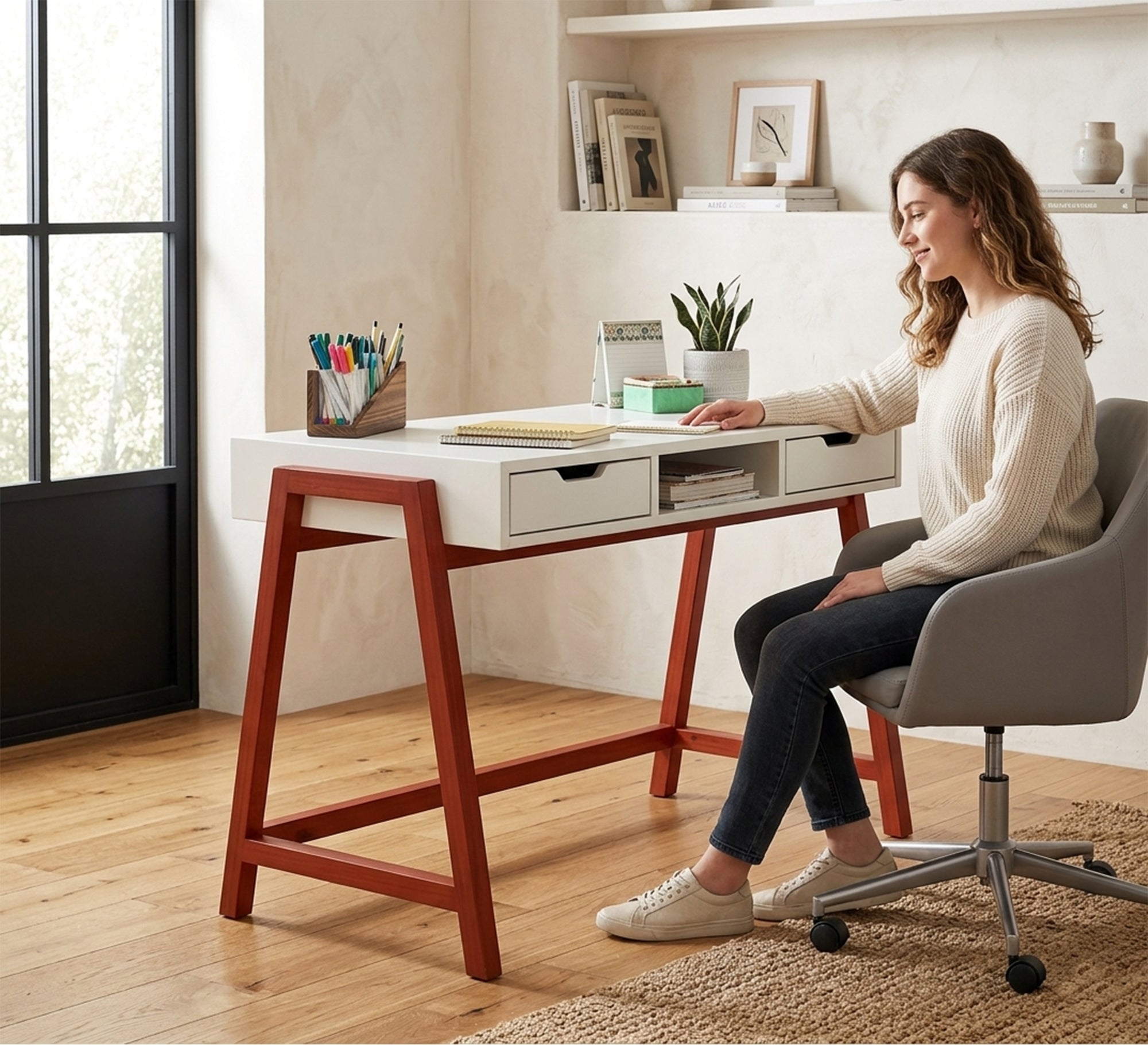 White and Red study desk - Vitrine Furniture - Desks