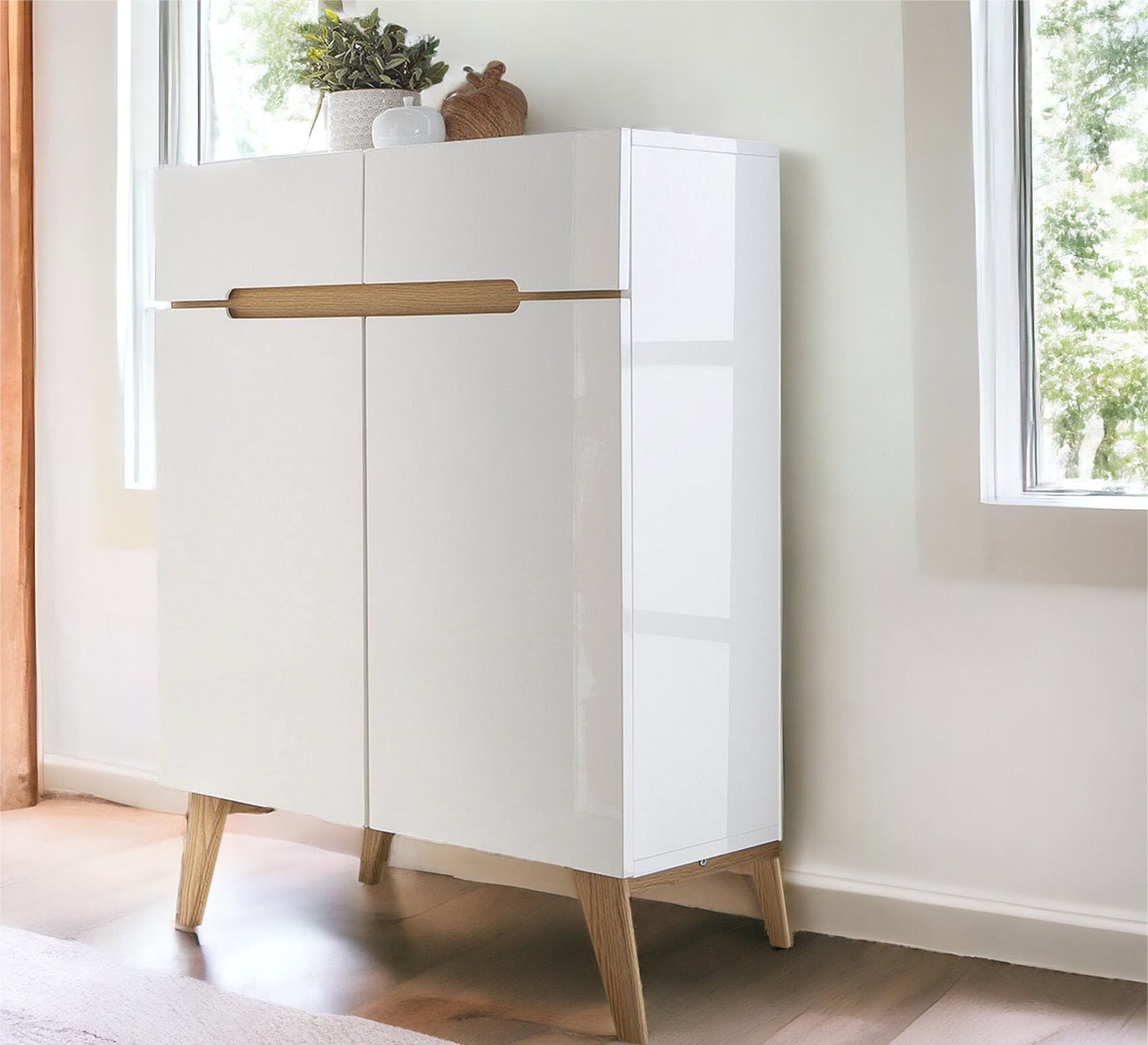 White and wooden beige shoe rack - Vitrine Furniture - Furniture