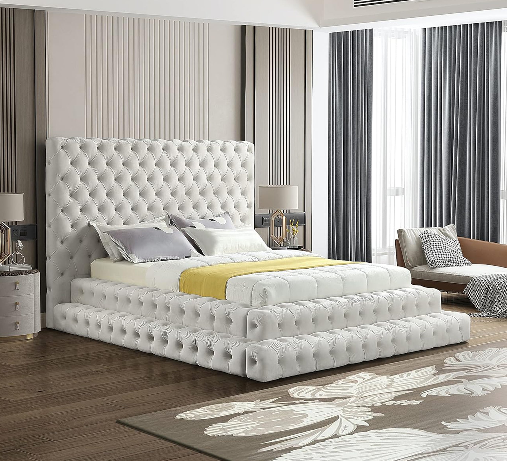 White bed with capitone upholstery and absolute luxury - Vitrine Furniture - Furniture