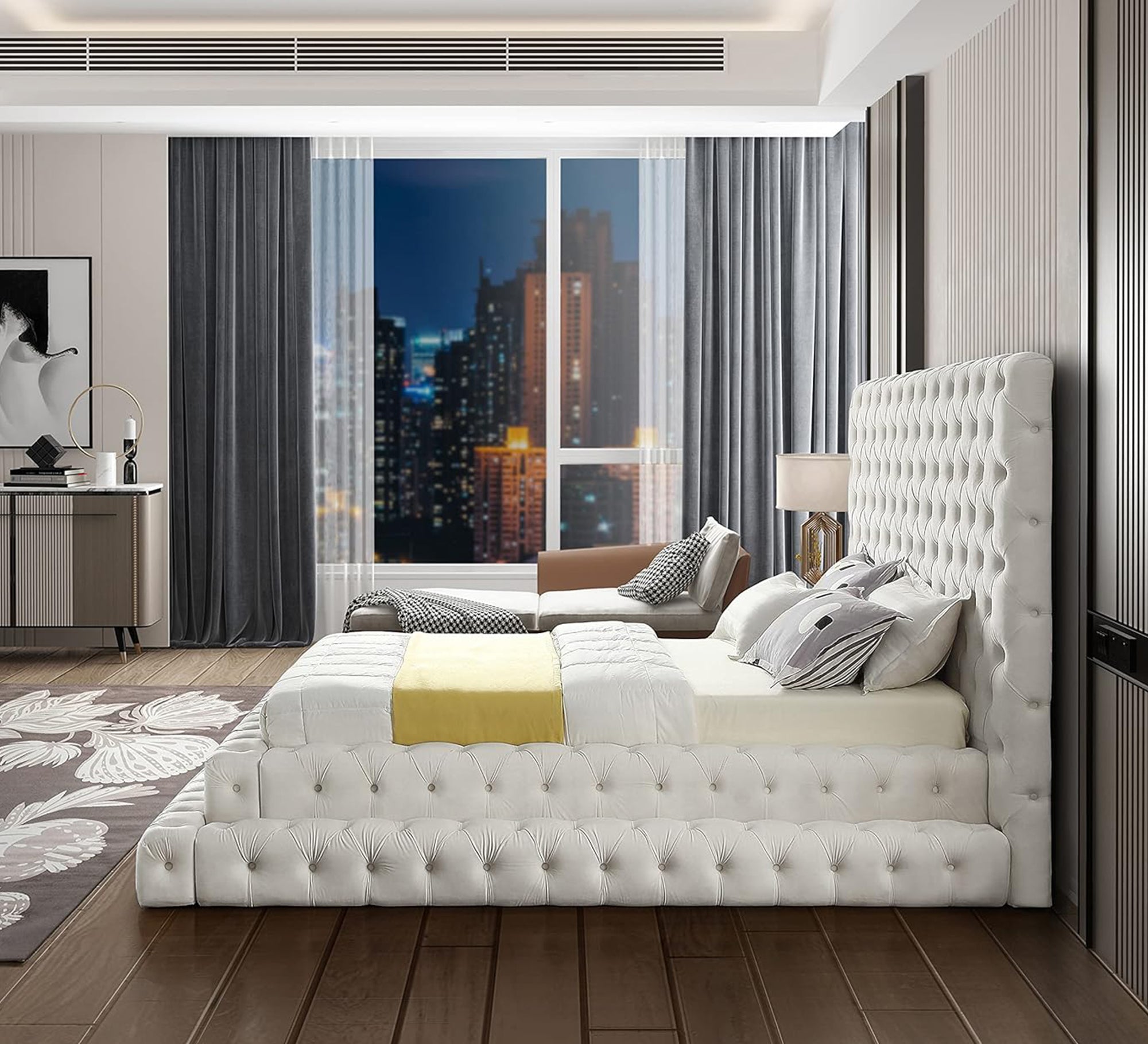 White bed with capitone upholstery and absolute luxury - Vitrine Furniture - Furniture