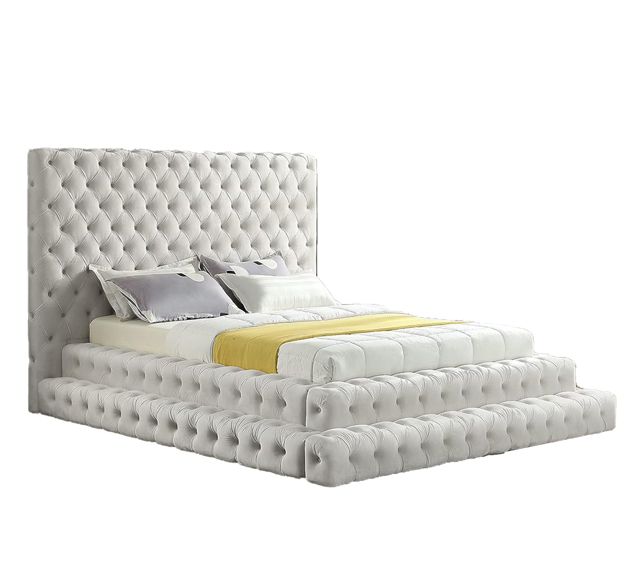 White bed with capitone upholstery and absolute luxury - Vitrine Furniture - Furniture