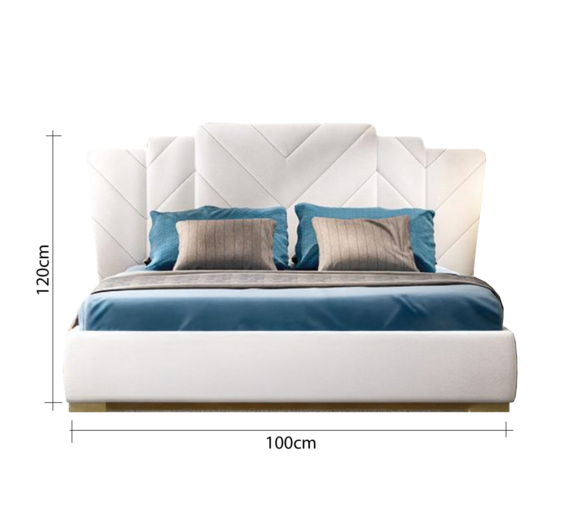 White bed with geometric headboard and modern design - Vitrine Furniture - Furniture