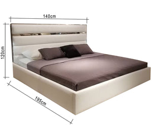 White bed with horizontal sunken lines and a silver - framed headboard - Vitrine Furniture - Furniture