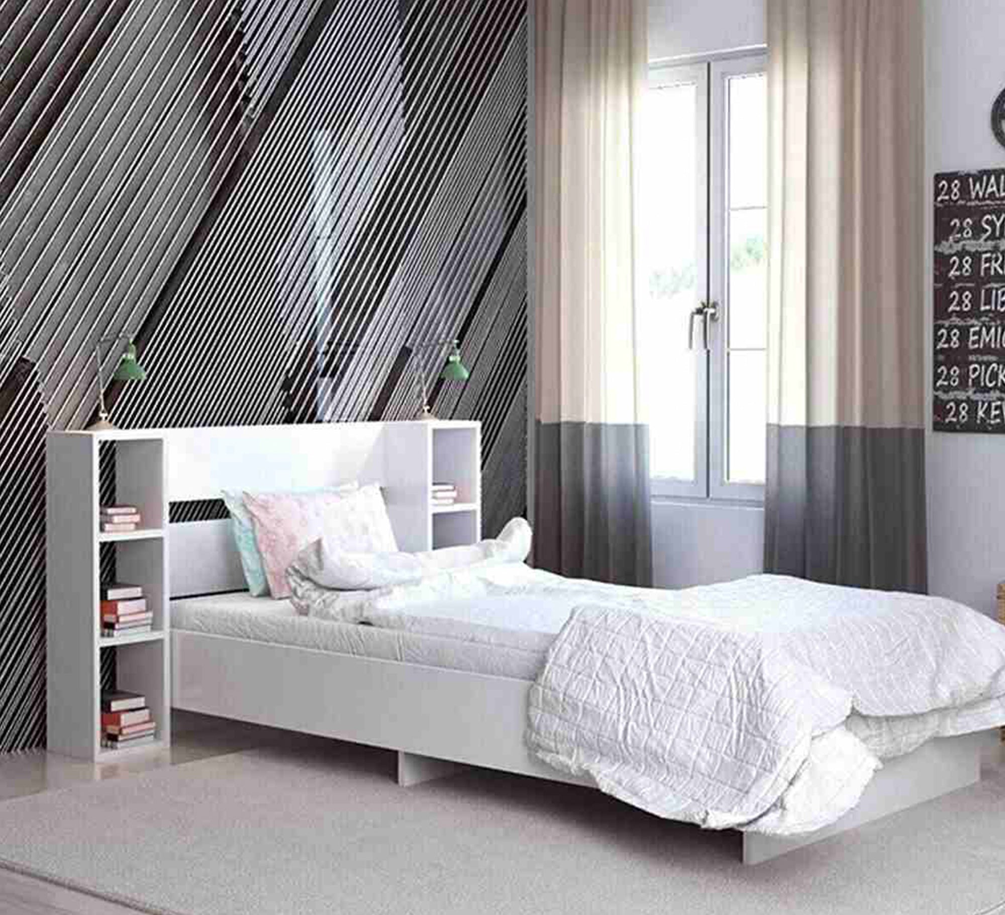 White bed with right and left shelves - Vitrine Furniture - Furniture