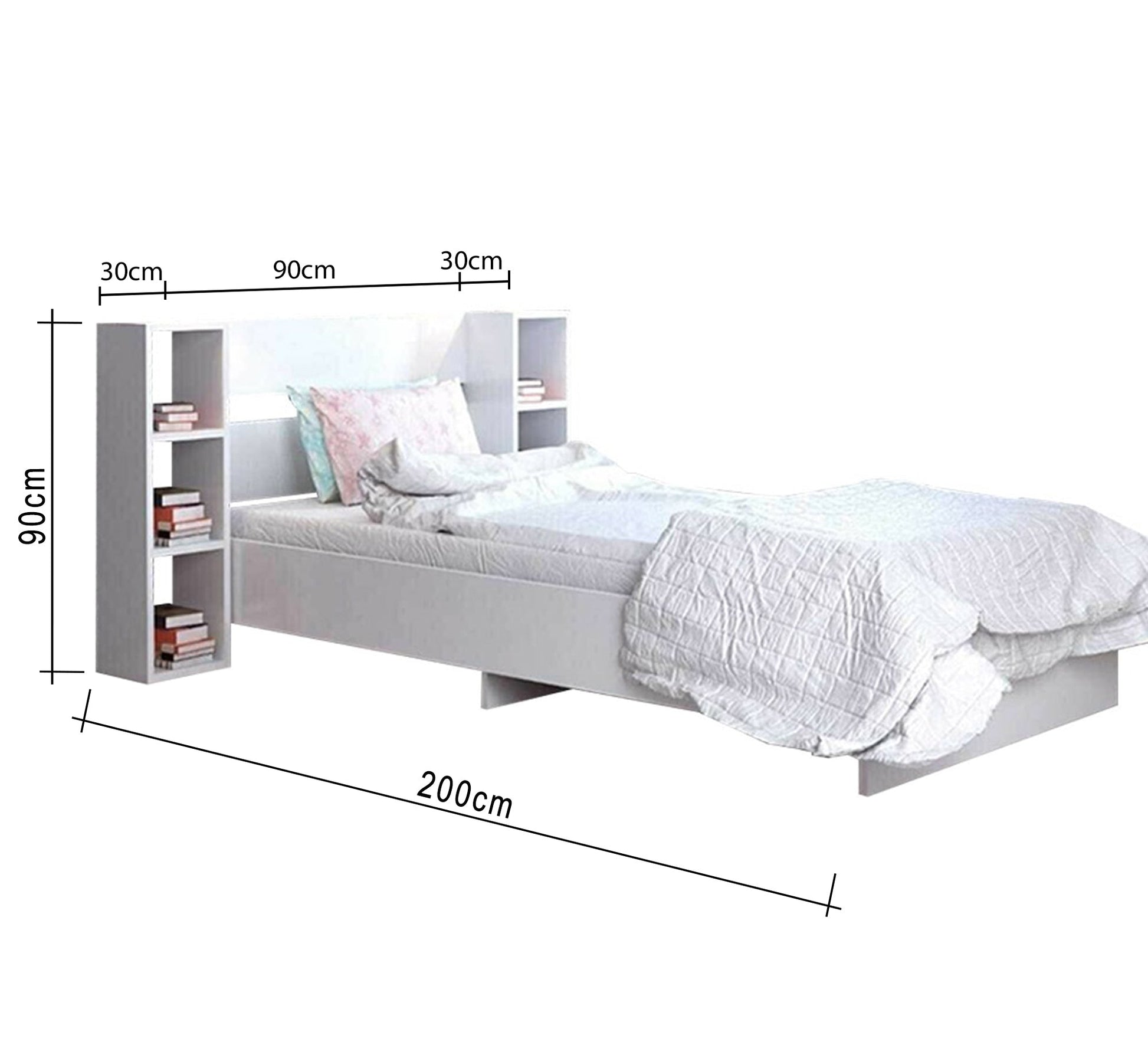 White bed with right and left shelves - Vitrine Furniture - Furniture