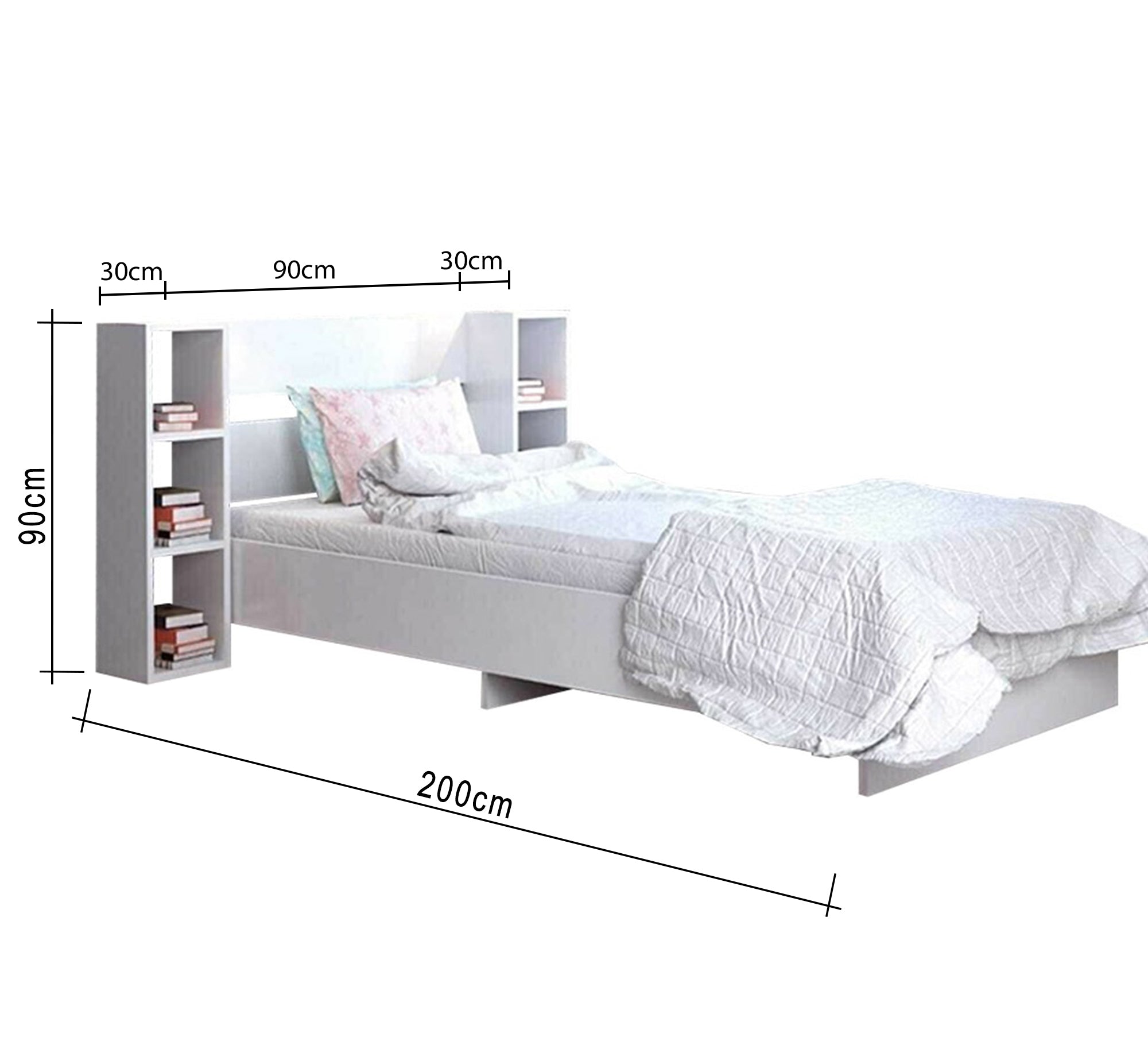 White bed with right and left shelves - Vitrine Furniture - Furniture