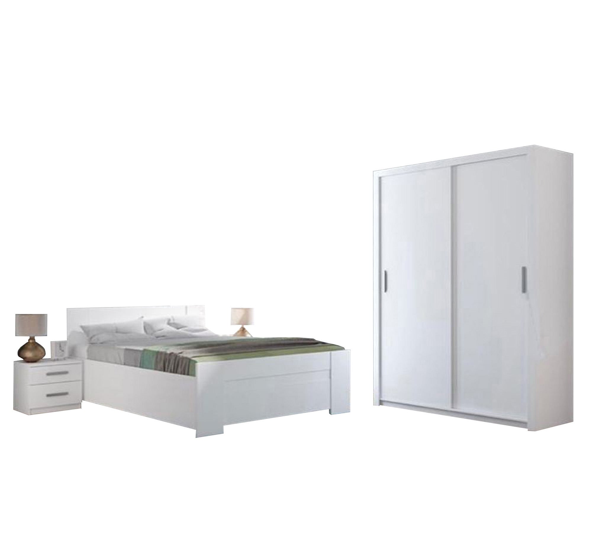 White bedroom with sliding wardrobe - Vitrine Furniture - Bed Sets