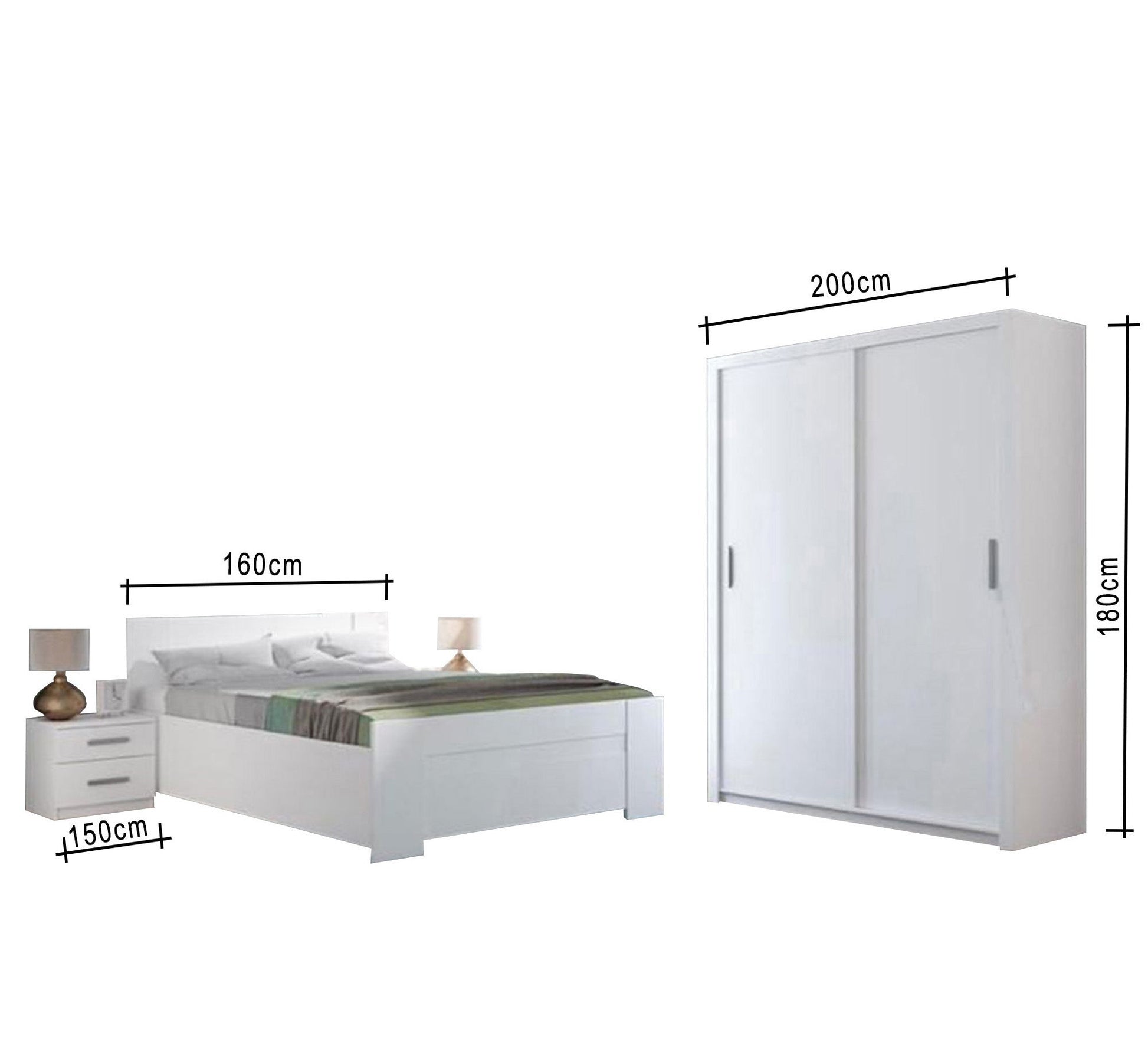 White bedroom with sliding wardrobe - Vitrine Furniture - Bed Sets