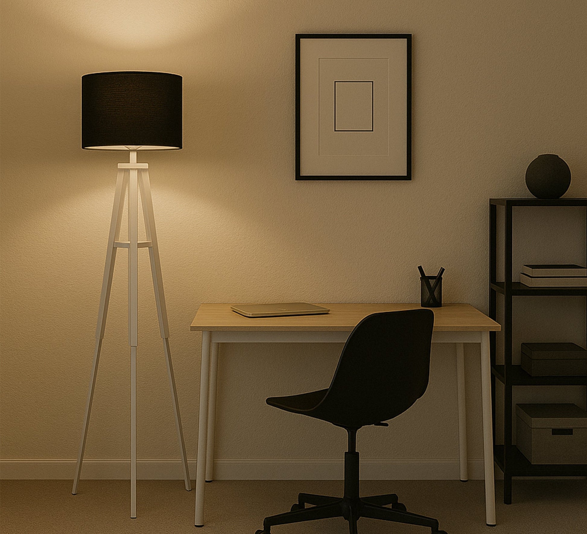 White beechwood floor lamp with a tripod base - Vitrine Furniture - Lighting