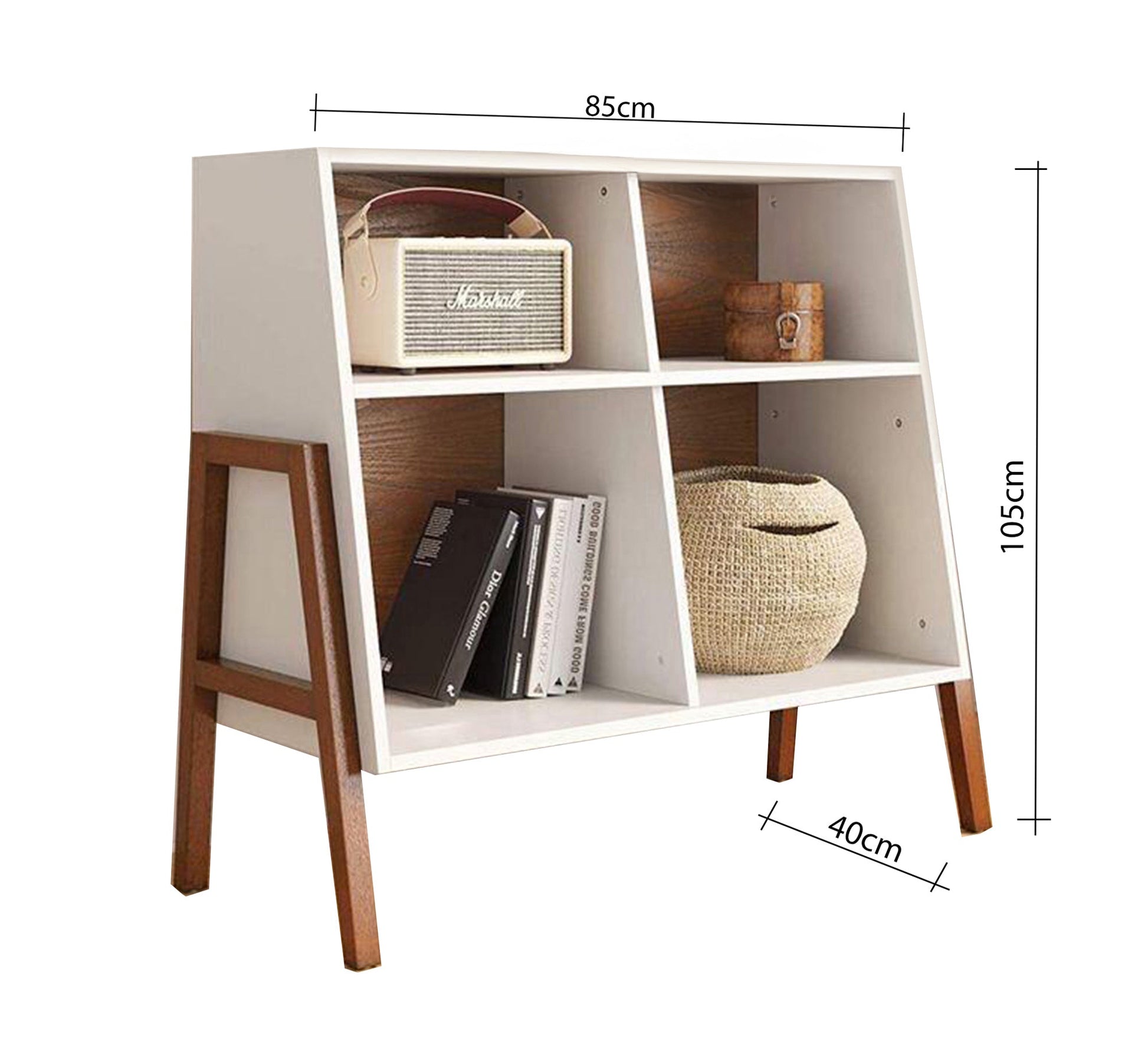 White bookcase with brown slanted legs - Vitrine Furniture - Furniture