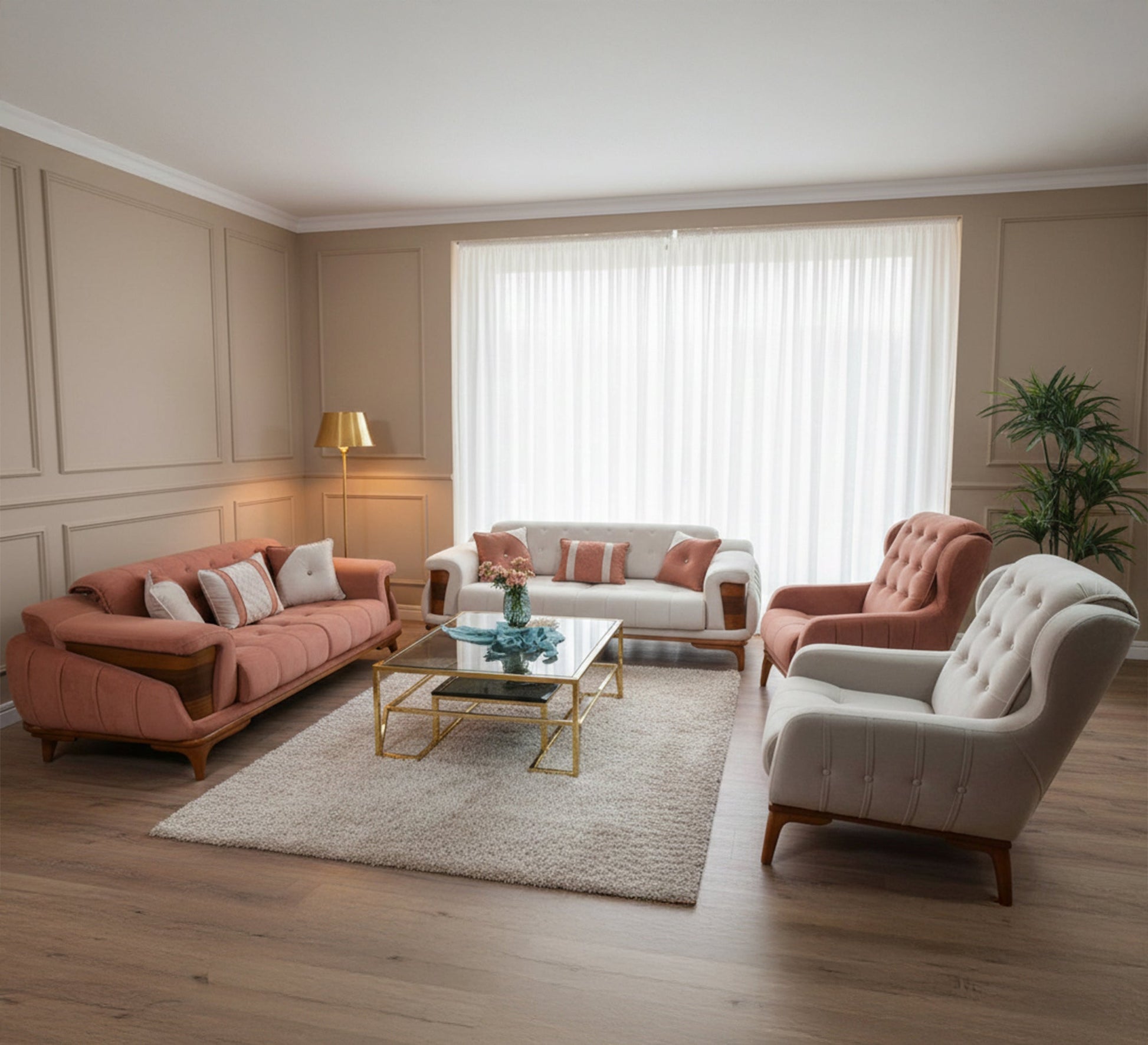 White * Bronze Capotone living room - Vitrine Furniture - Salon Sets