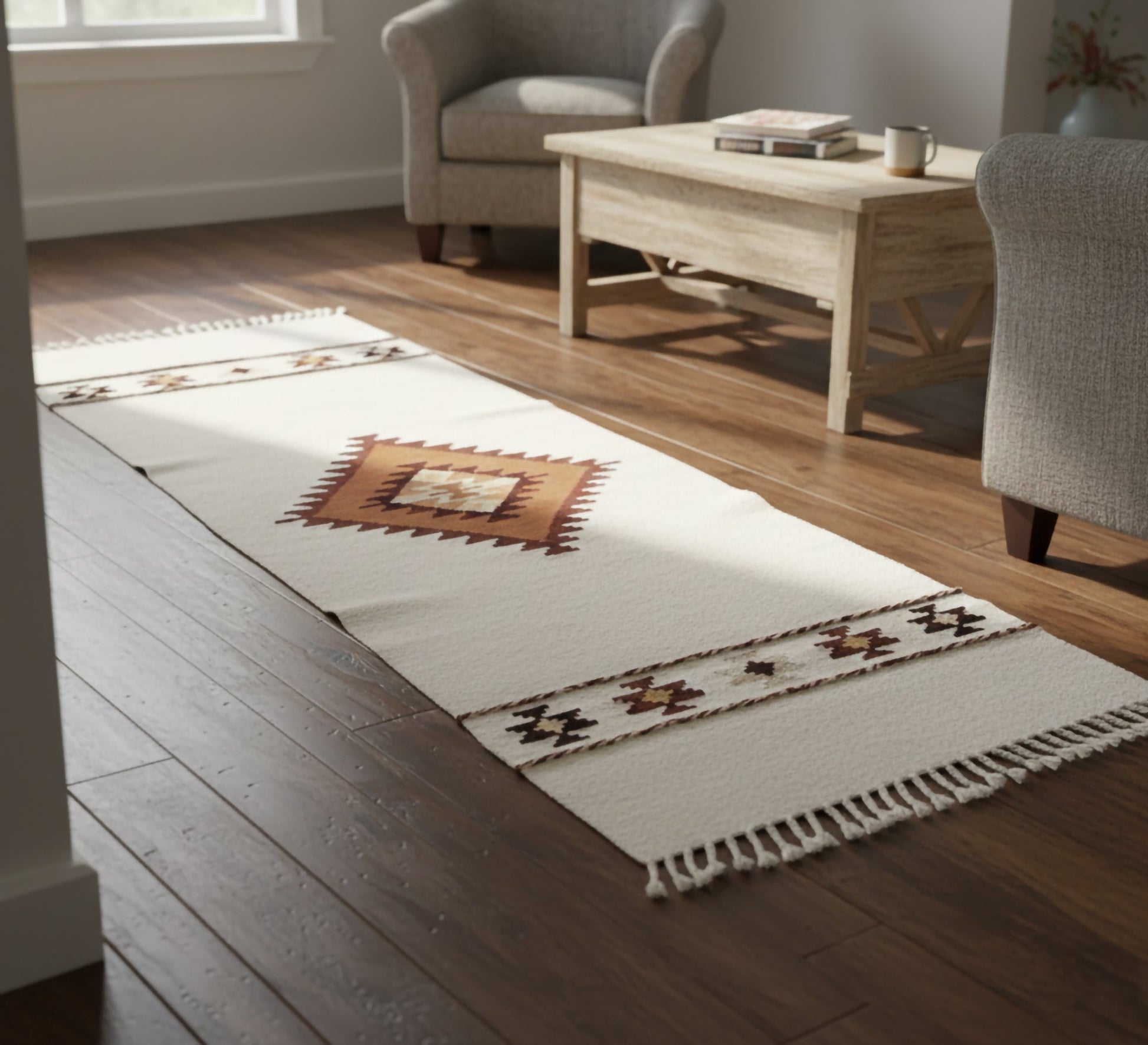 White brown diamond rug - Vitrine Furniture - Accessories