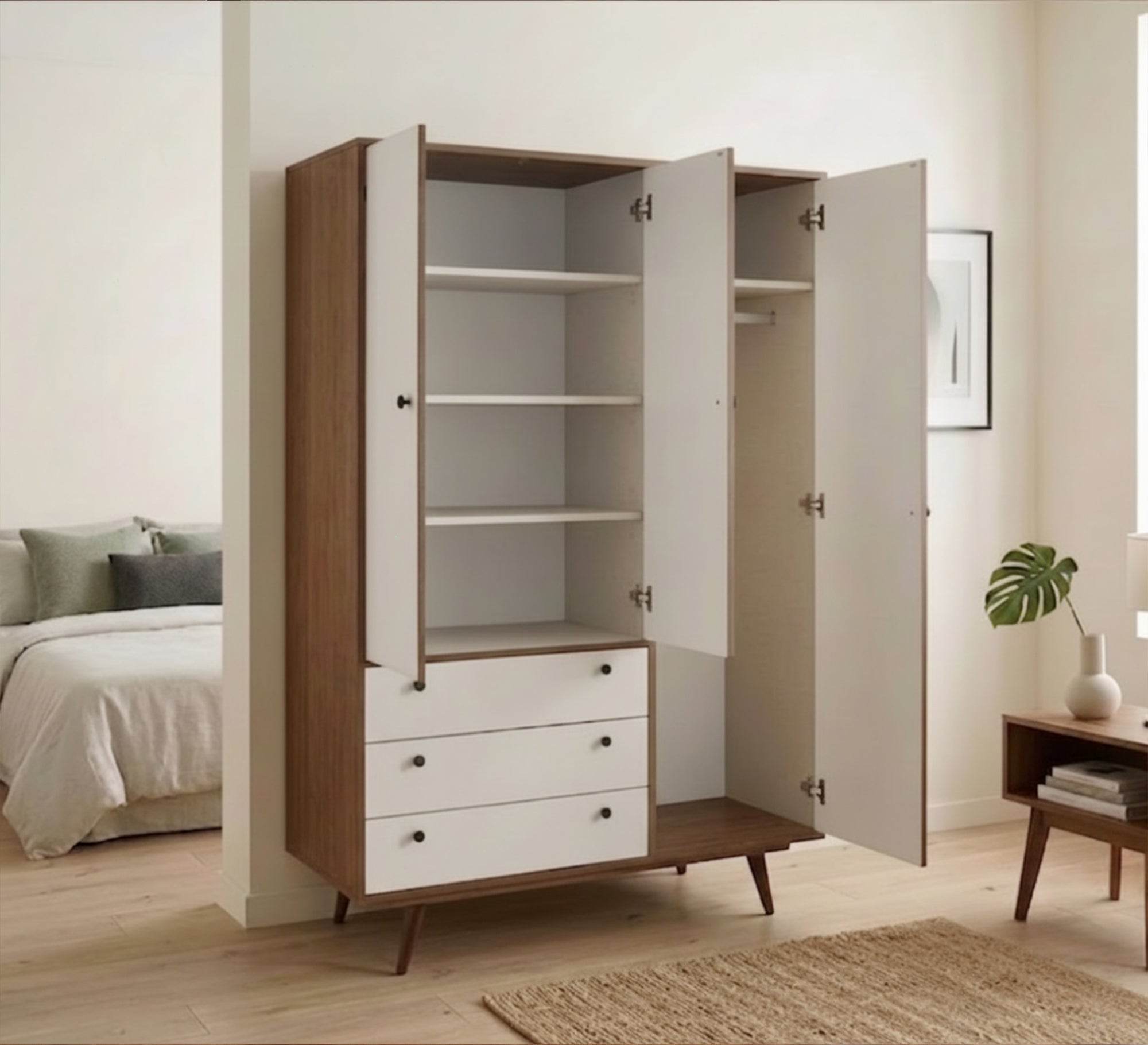 White & Brown Wardrobe with High Legs Elegance - Vitrine Furniture - Wardrobes