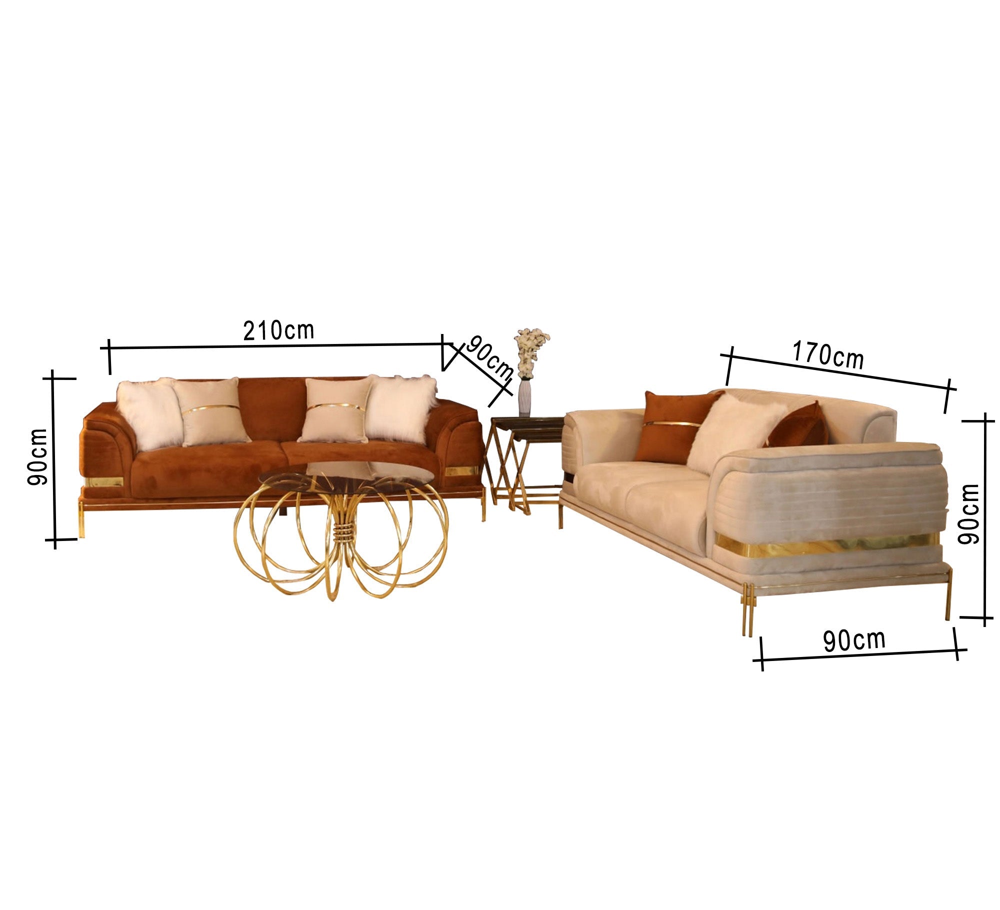 White * brown with ornaments and steel legs - Vitrine Furniture - Salon Sets