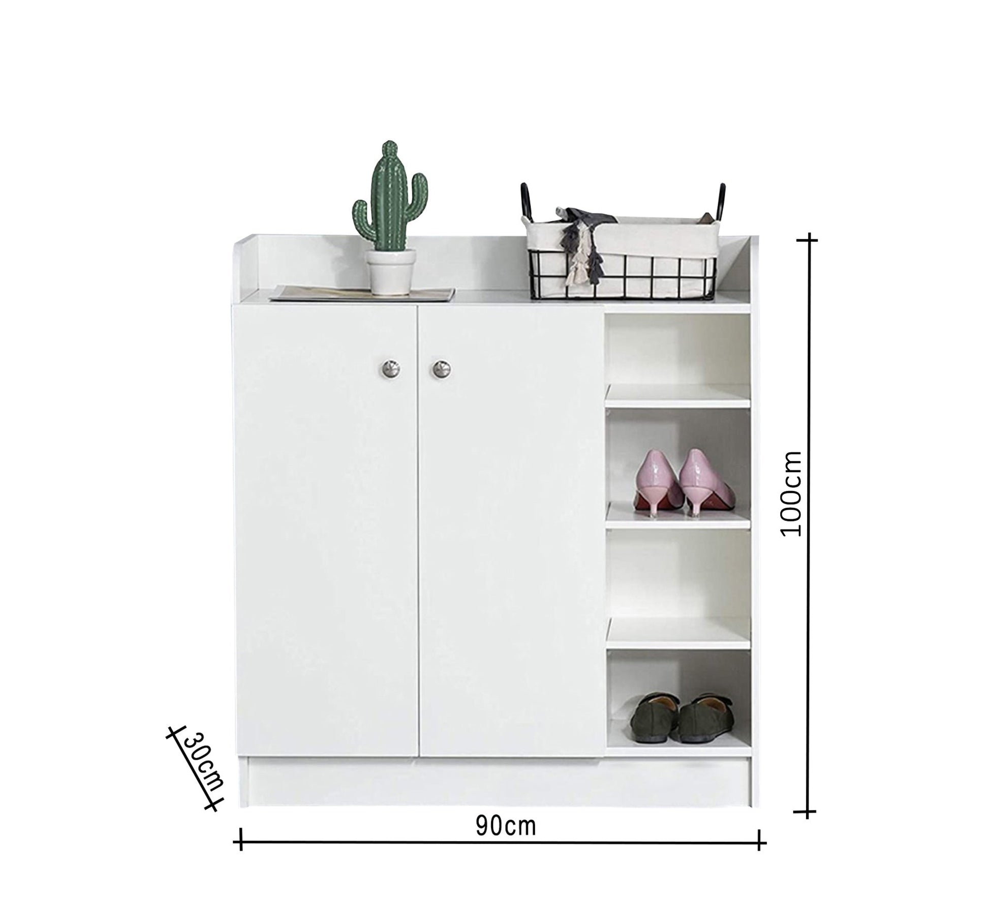 White cabinet with two doors and open shelves - Vitrine Furniture - Shoe Racks