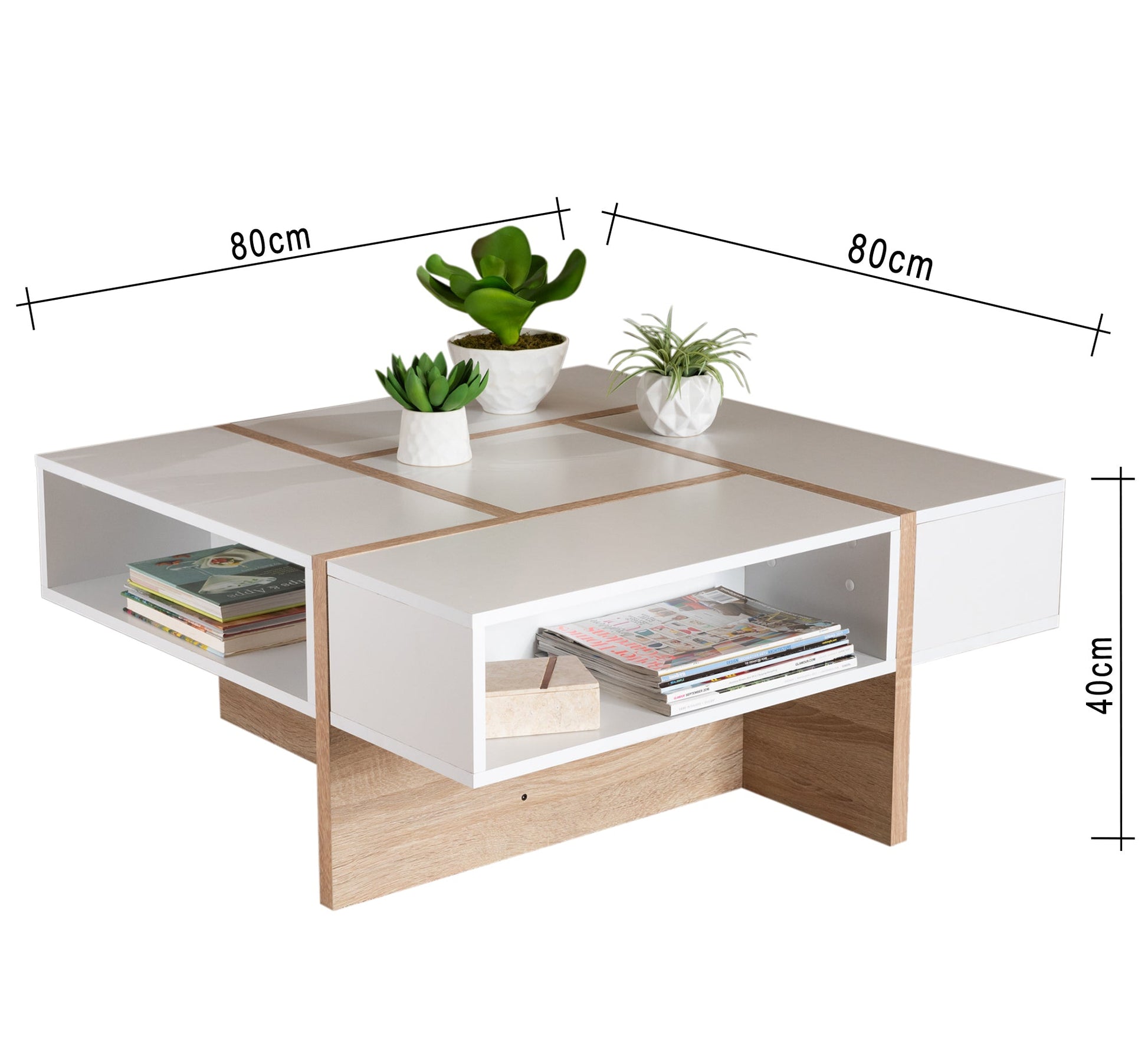 White center table decorated with brown stripes - Vitrine Furniture - Furniture