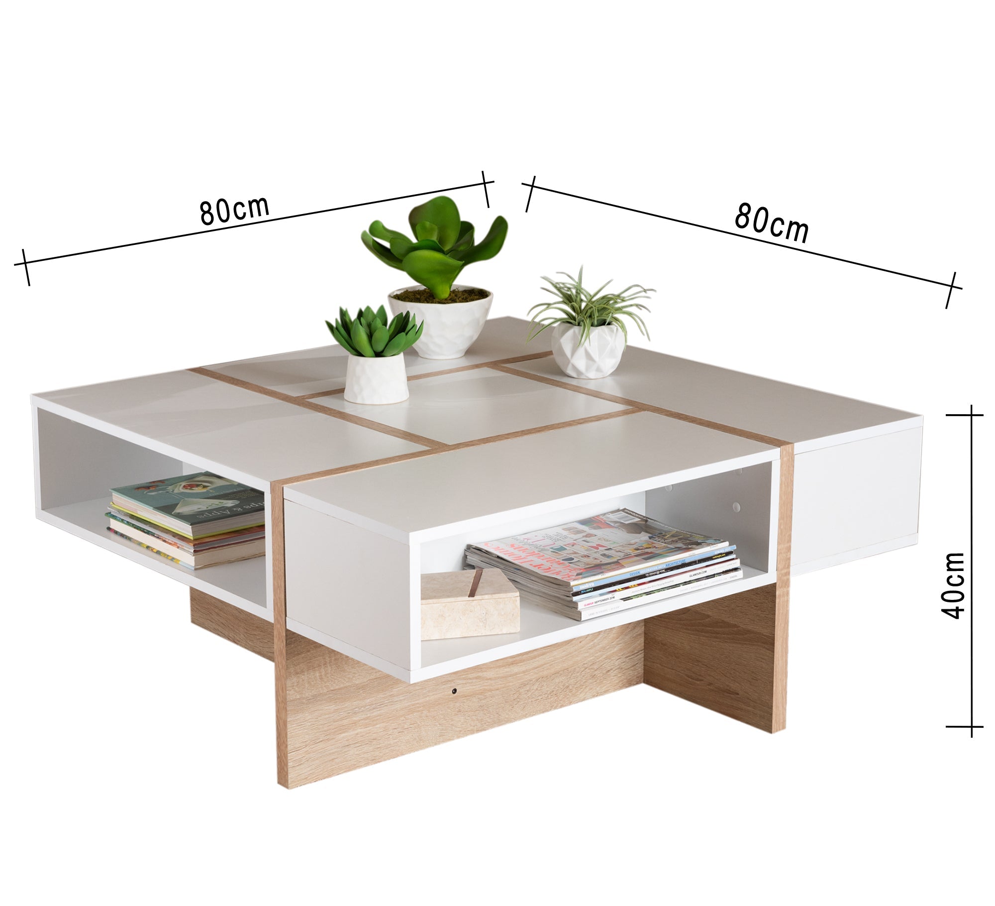 White center table decorated with brown stripes - Vitrine Furniture - Furniture