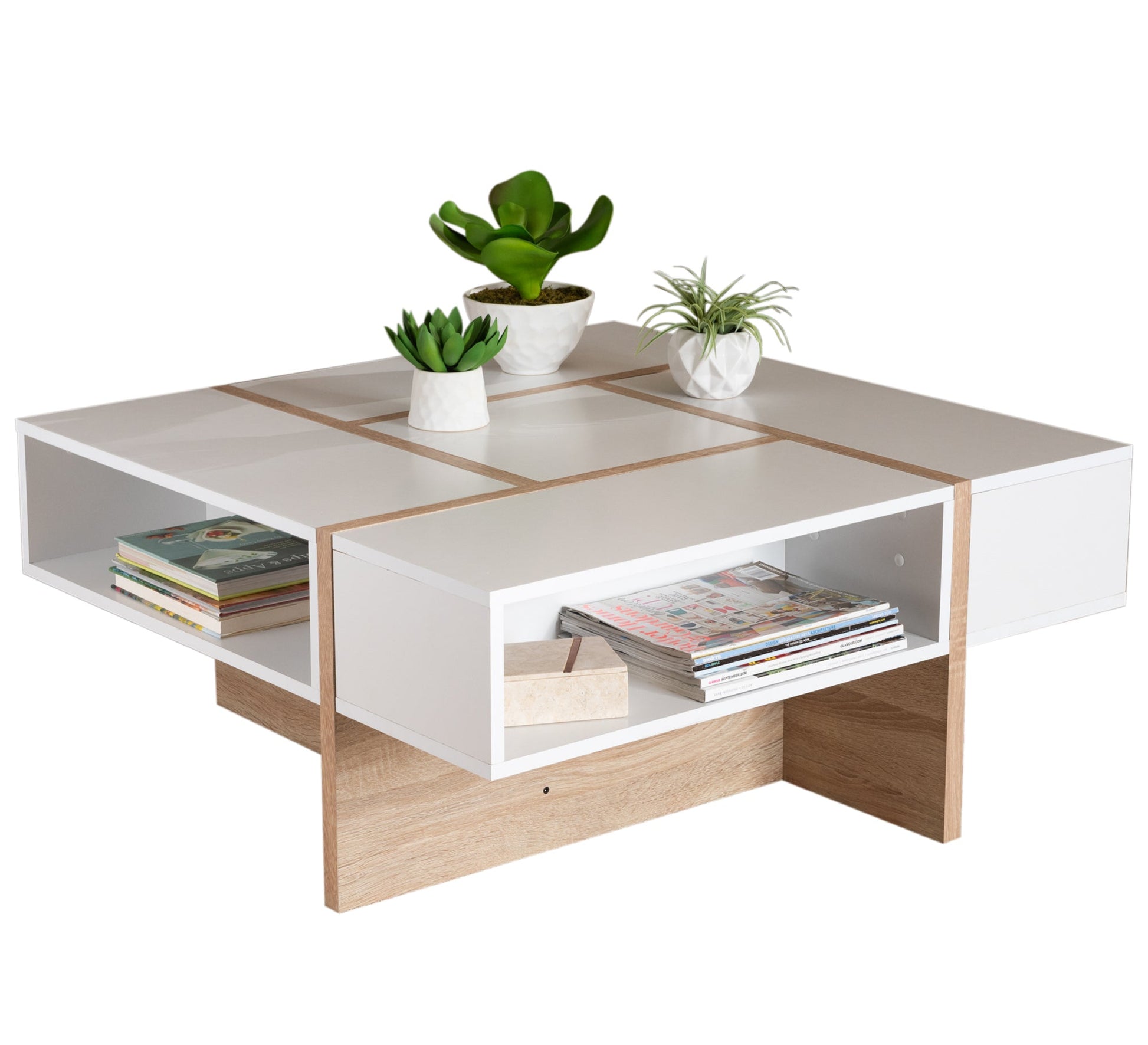 White center table decorated with brown stripes - Vitrine Furniture - Furniture