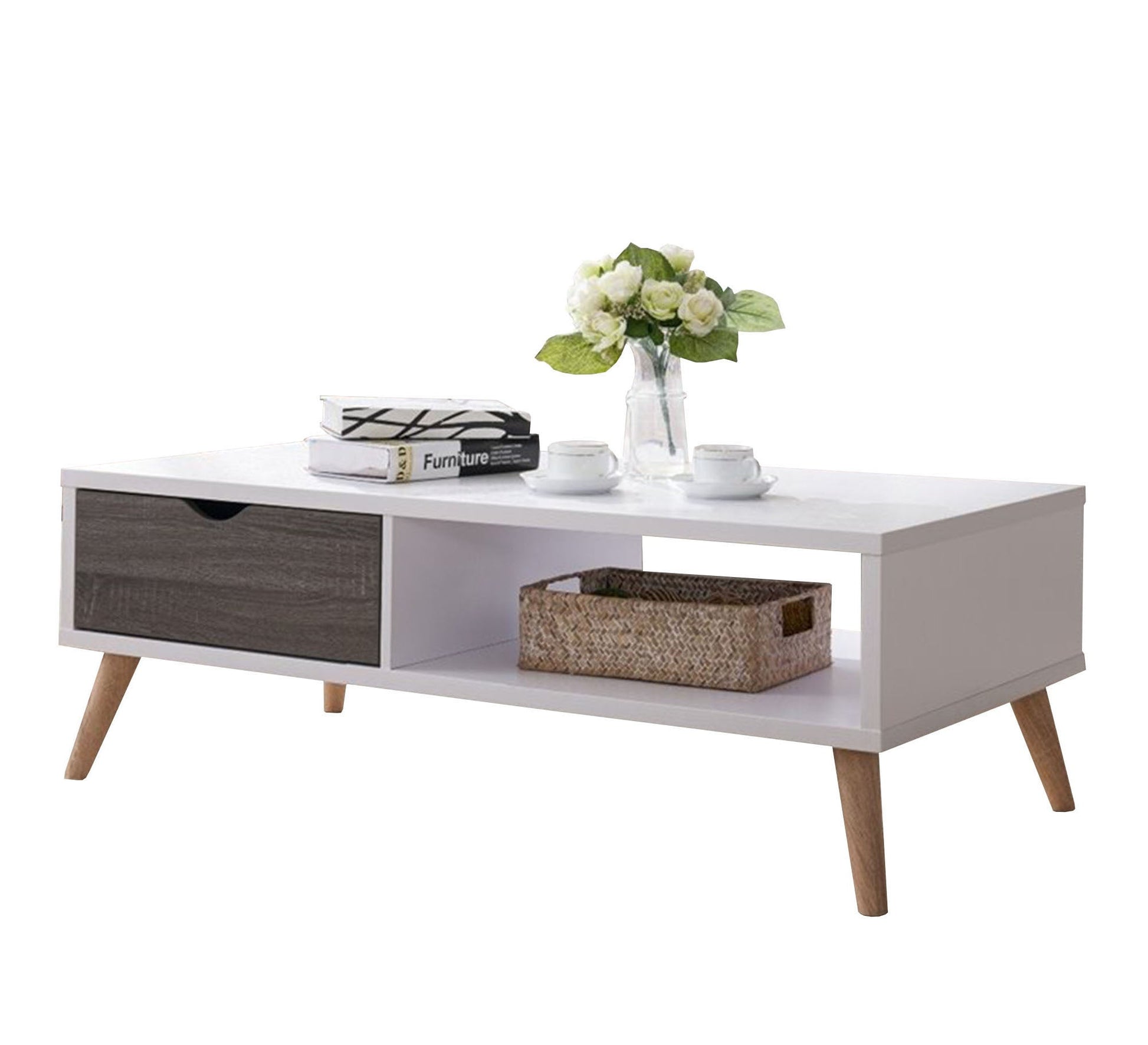 White center table with grey wood - Vitrine Furniture - Furniture