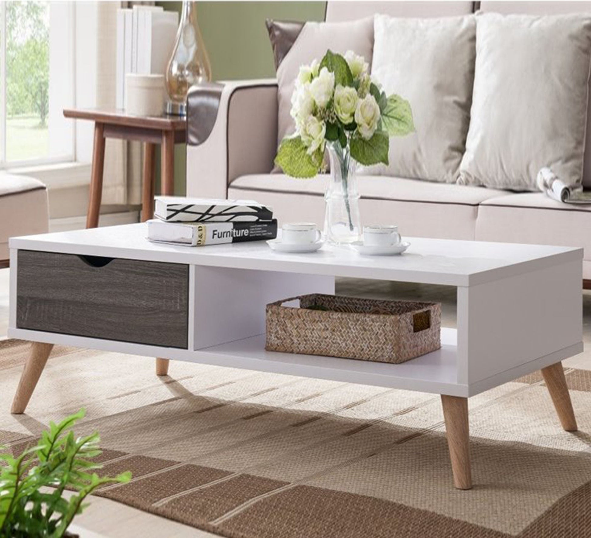 White center table with grey wood - Vitrine Furniture - Furniture
