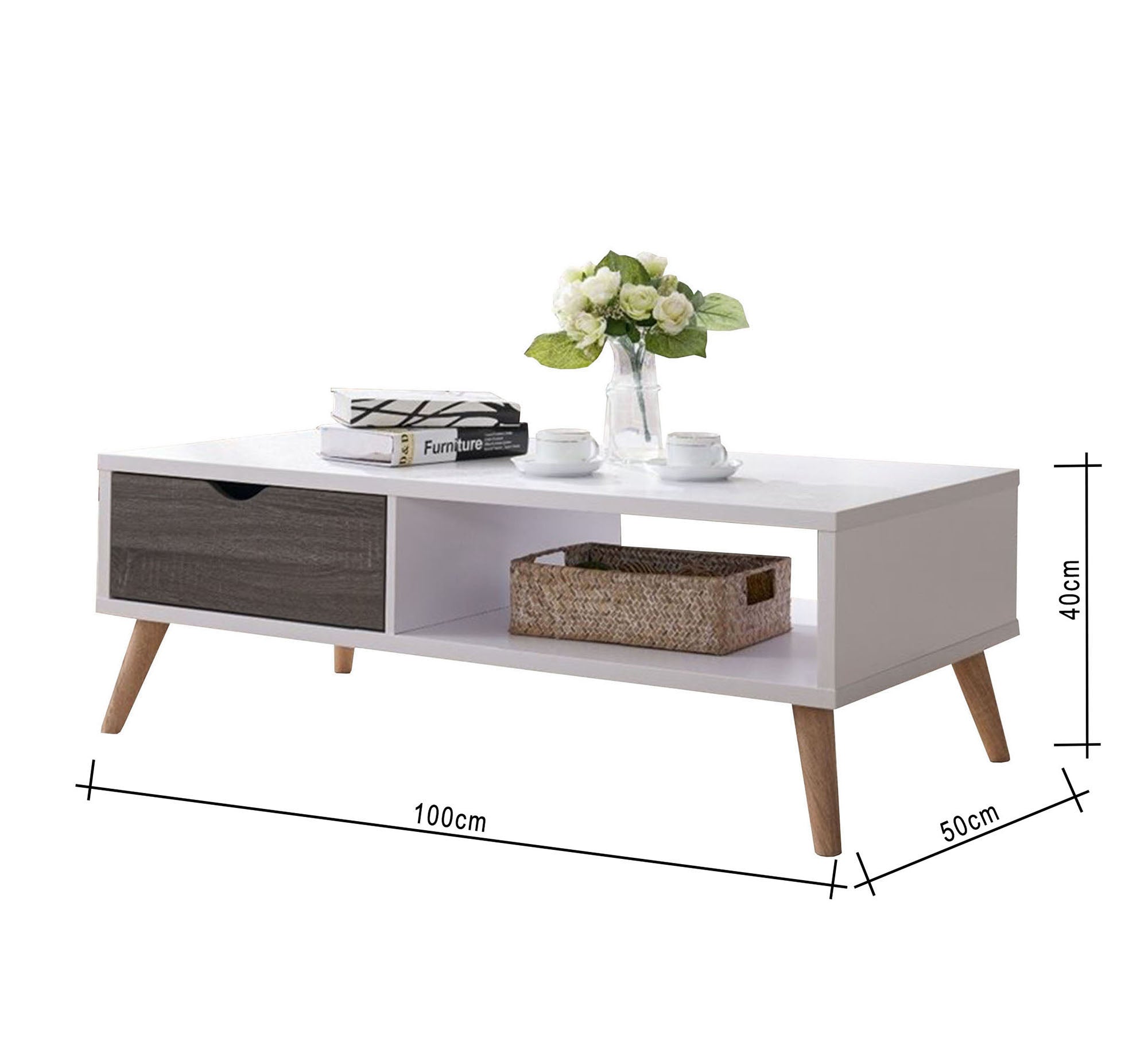 White center table with grey wood - Vitrine Furniture - Furniture