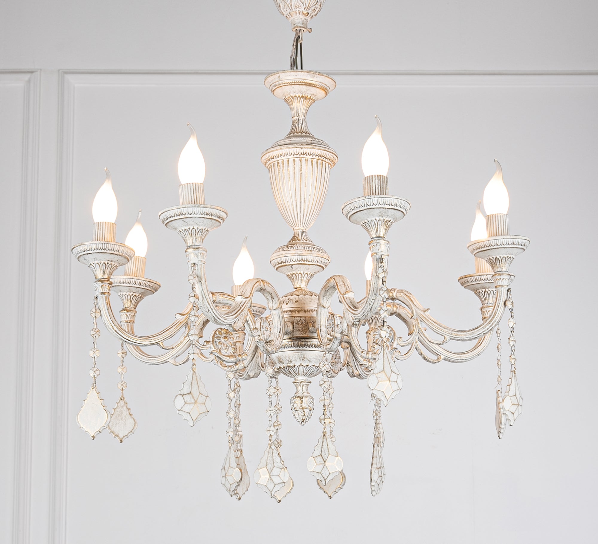White chandelier with multiple arms - Vitrine Furniture - Lighting