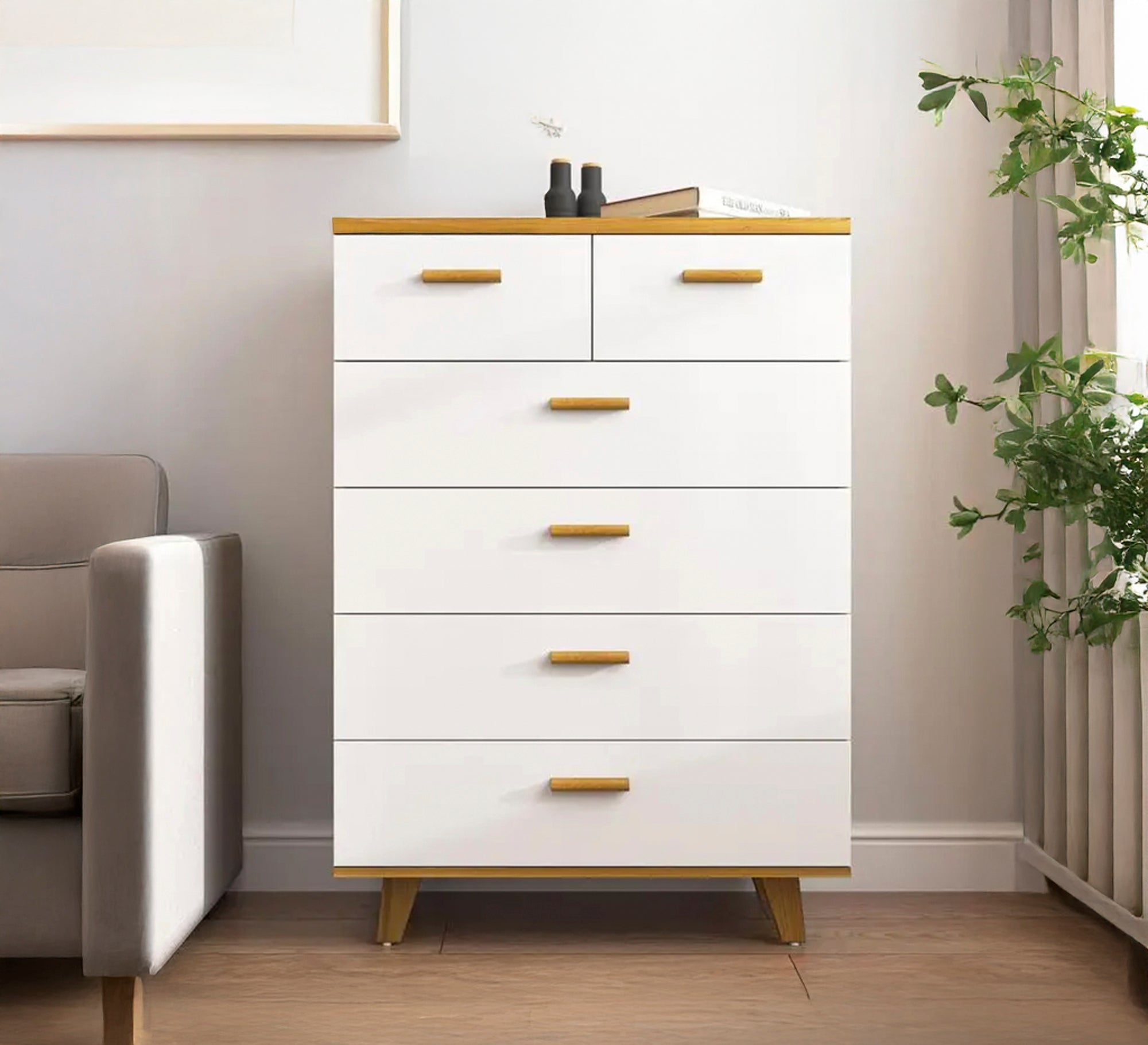 White chest of drawers with an elegant wood finish - Vitrine Furniture - Drawers