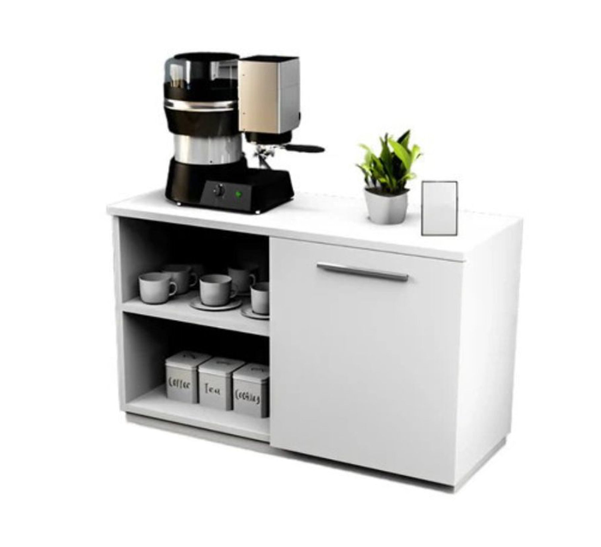White coffee corner with door and open shelves - Vitrine Furniture - Furniture