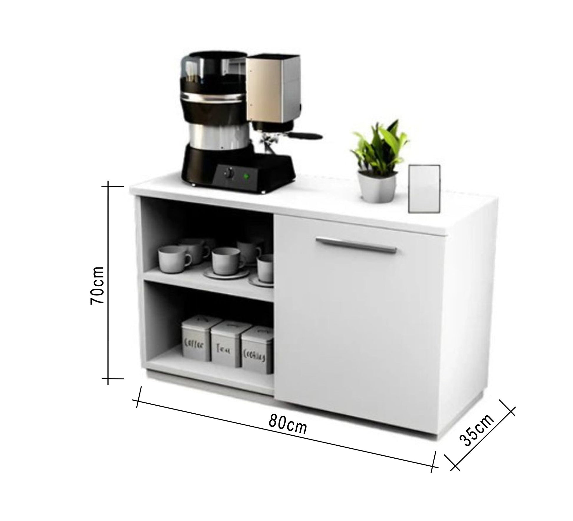 White coffee corner with door and open shelves - Vitrine Furniture - Furniture