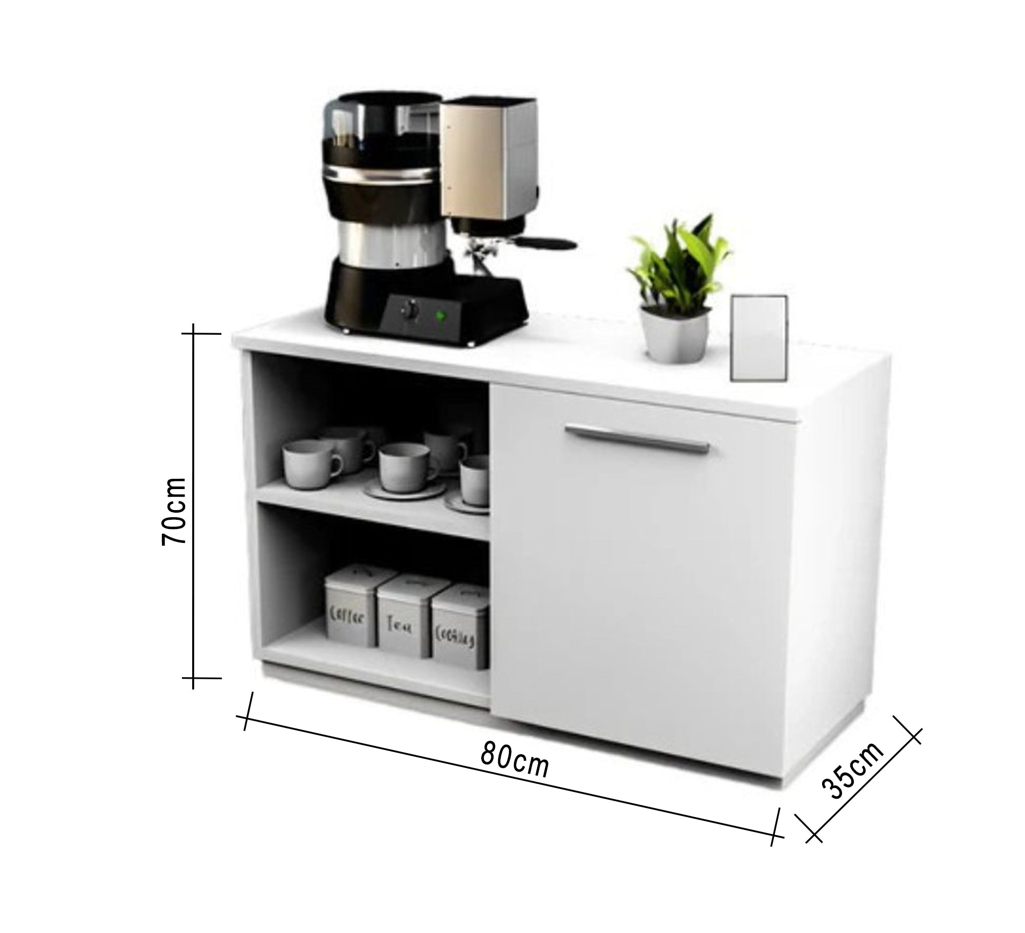 White coffee corner with door and open shelves - Vitrine Furniture - Furniture