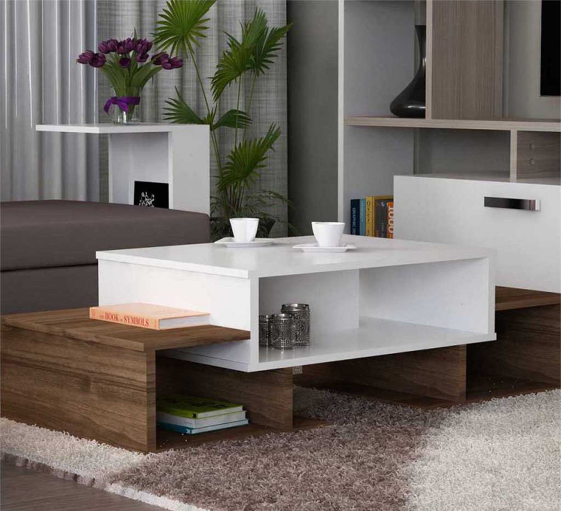 White Coffee table and brown interlocking - Vitrine Furniture - Furniture