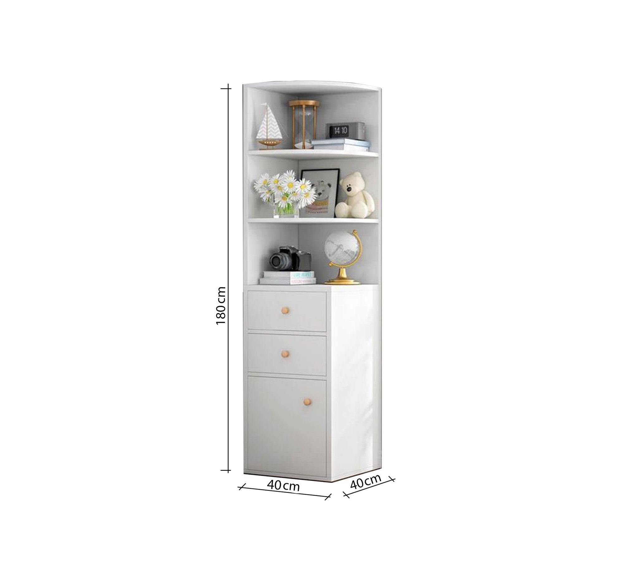 White corner storage unit with shelves and drawers - Vitrine Furniture - Furniture