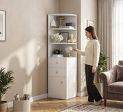 White corner storage unit with shelves and drawers - Vitrine Furniture - Office Bookcases