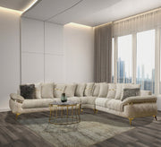 White Corner with Gold Accents & Steel Legs - Vitrine Furniture - L - shape sofa set