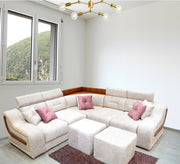 White Corners with Elegant Wooden Touches - Vitrine Furniture - L - shape sofa set