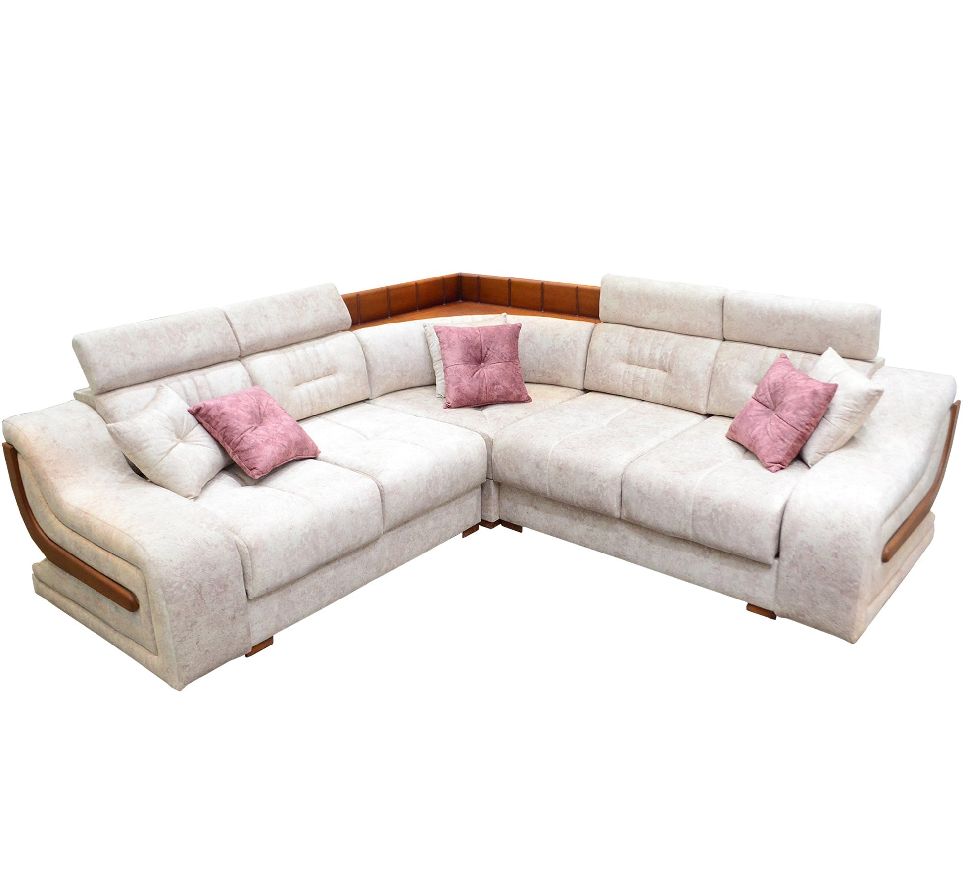 White Corners with Elegant Wooden Touches - Vitrine Furniture - L - shape sofa set
