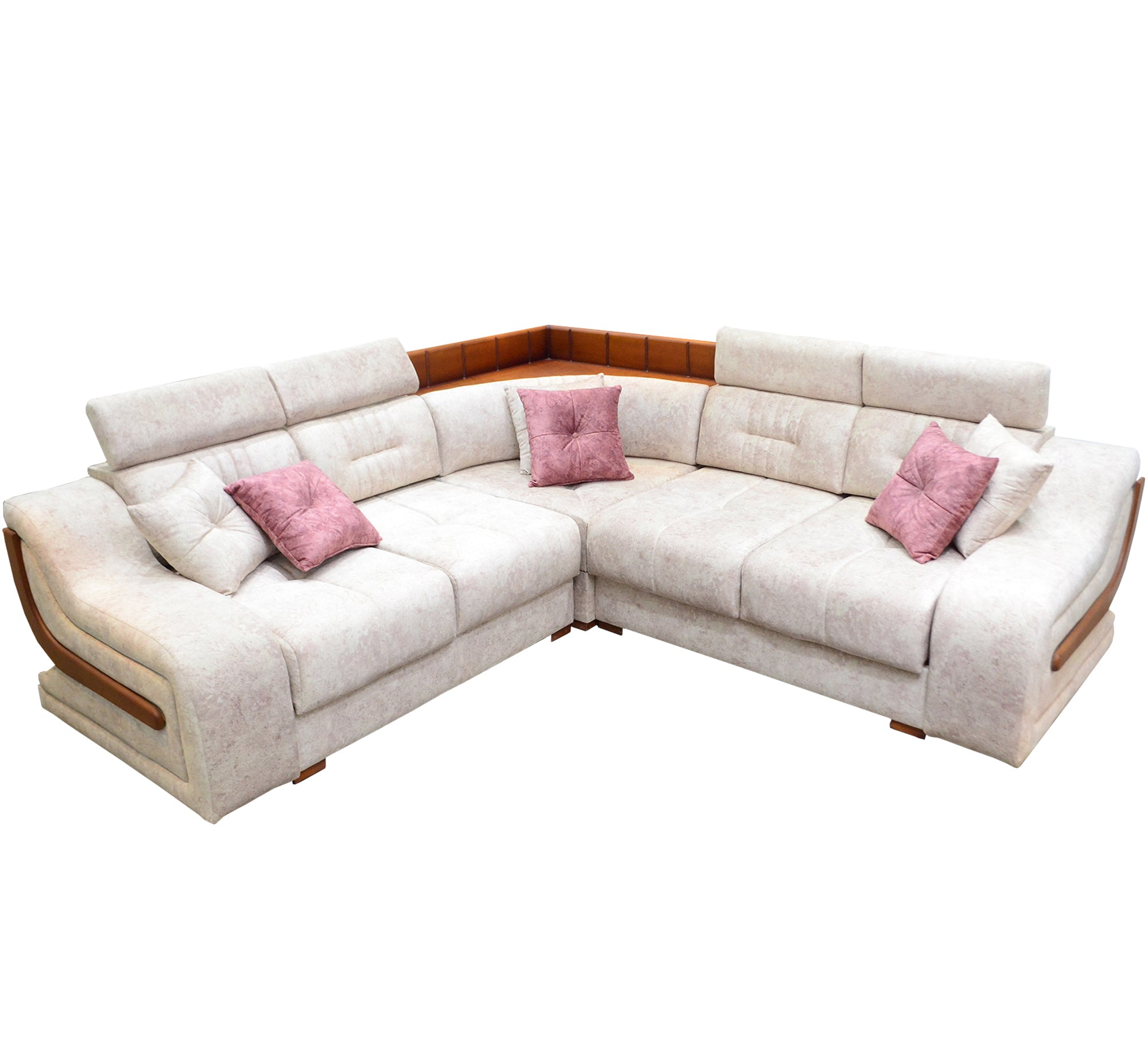 White Corners with Elegant Wooden Touches - Vitrine Furniture - L - shape sofa set