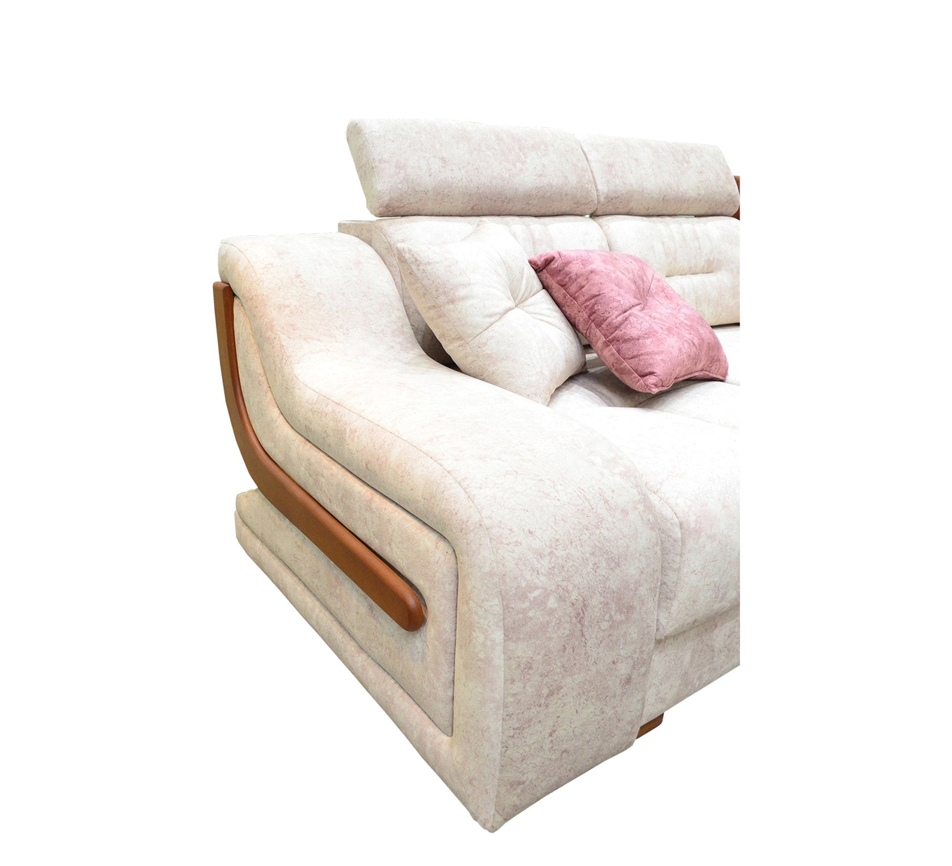 White Corners with Elegant Wooden Touches - Vitrine Furniture - L - shape sofa set