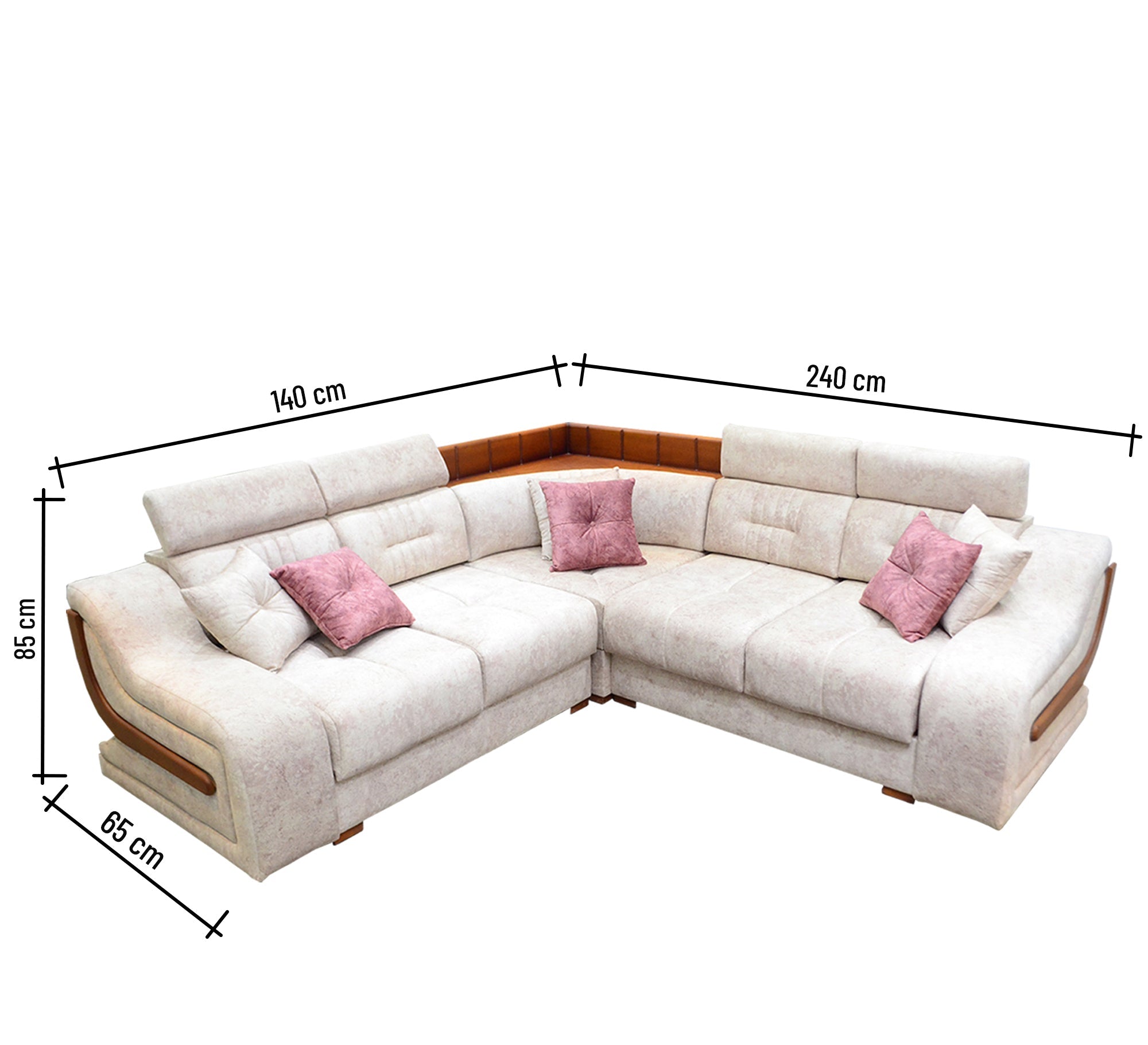 White Corners with Elegant Wooden Touches - Vitrine Furniture - L - shape sofa set