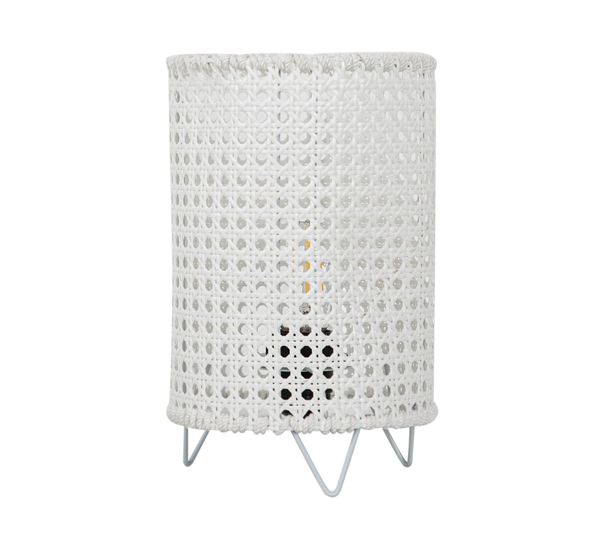 White cylindrical table lighting with a hollow grid pattern - Vitrine Furniture - Lighting