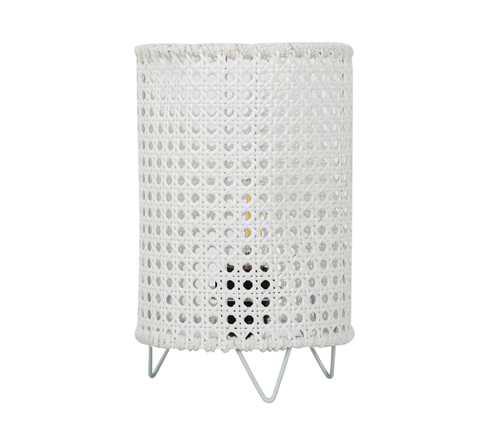 White cylindrical table lighting with a hollow grid pattern - Vitrine Furniture - Lighting